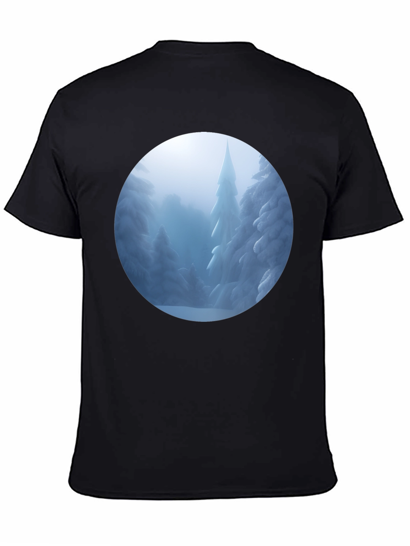 Black Winter Wonderland T-Shirt - Snowy Forest Scene view 4