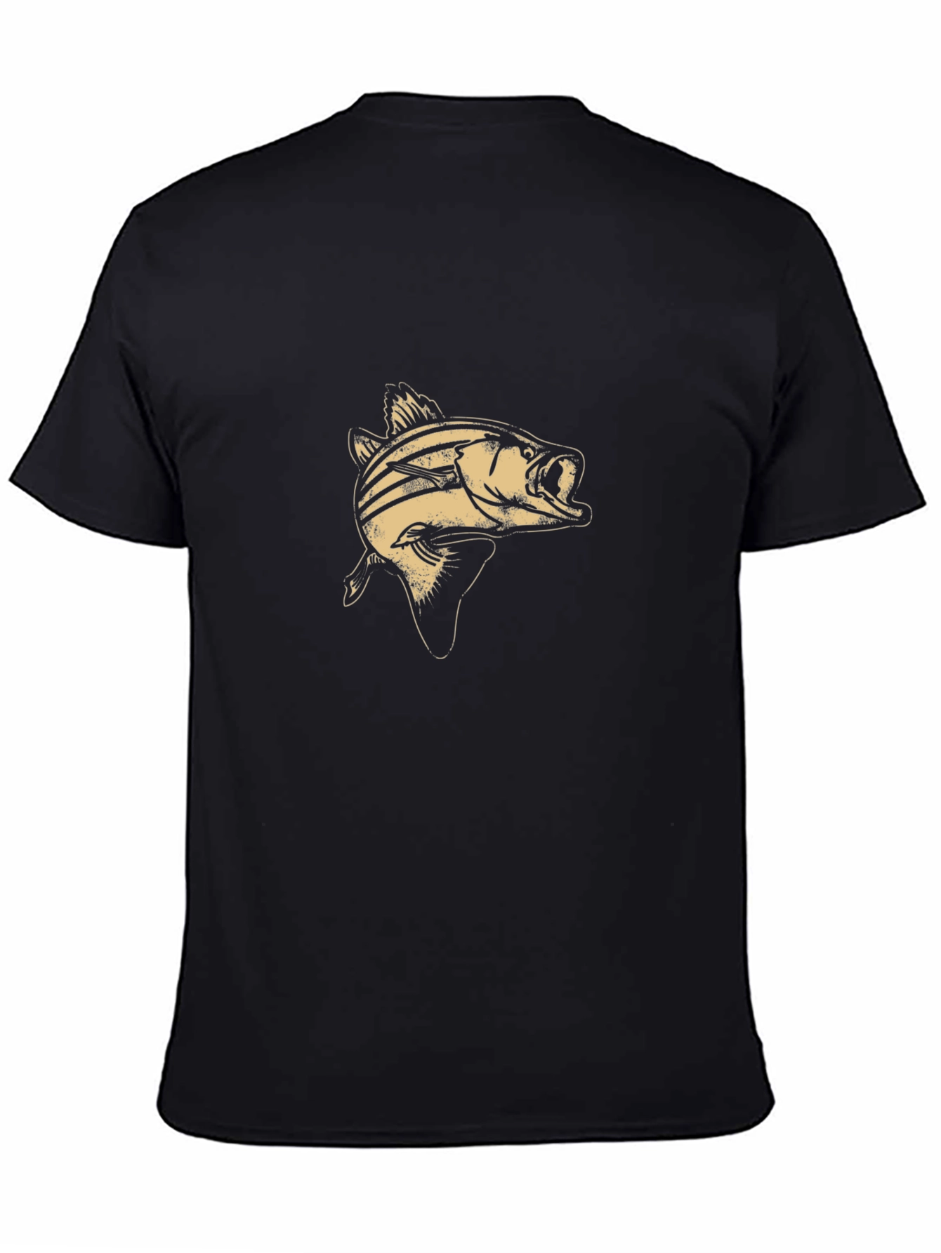 Black Men's Black Graphic T-Shirt - Fish Design view 4