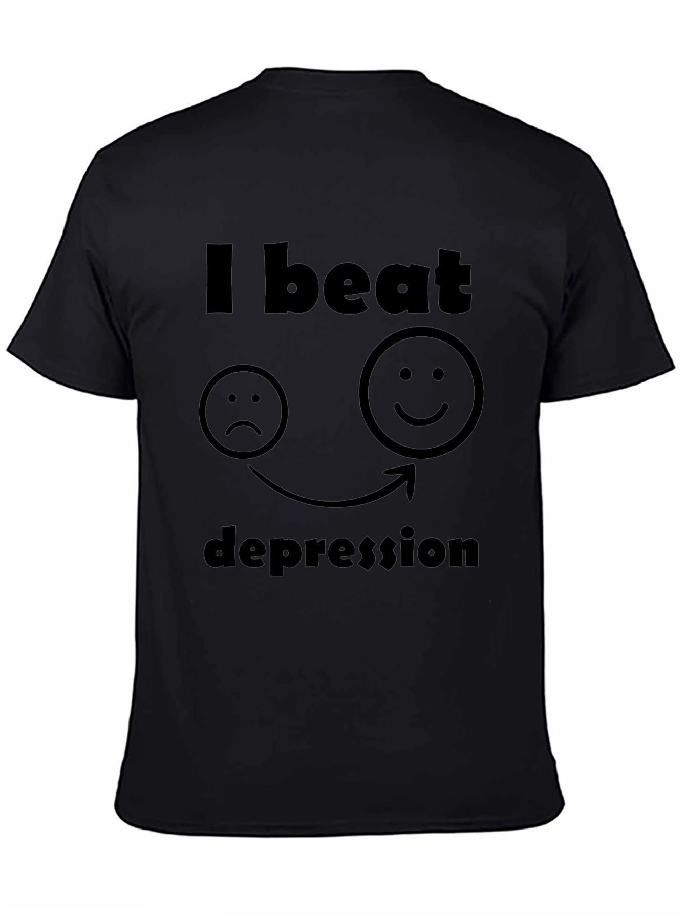 Black I Beat Depression T-Shirt - Black, Graphic Tee view 4