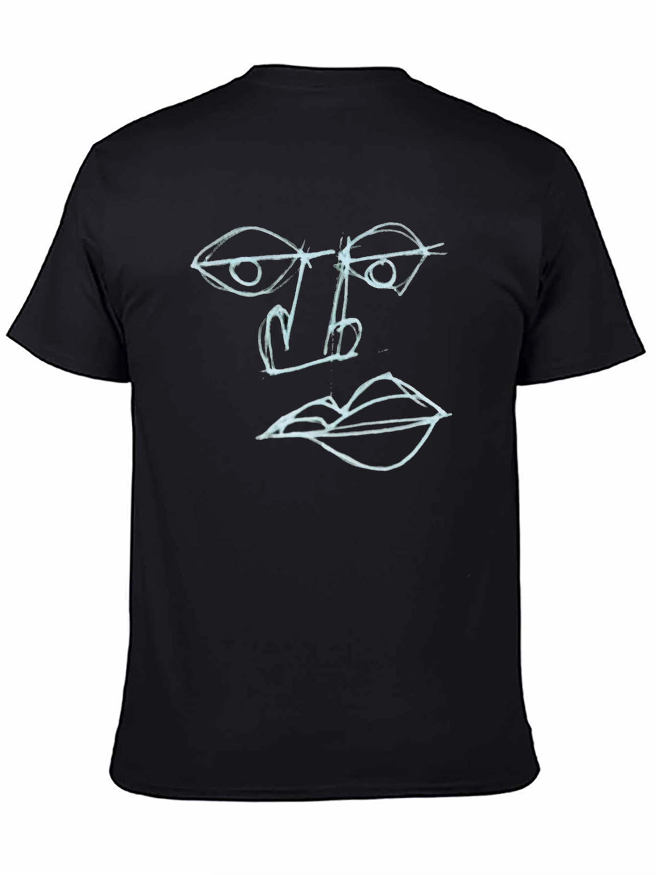 Black Abstract Face Art Tee - Black Cotton Graphic T-Shirt view 4