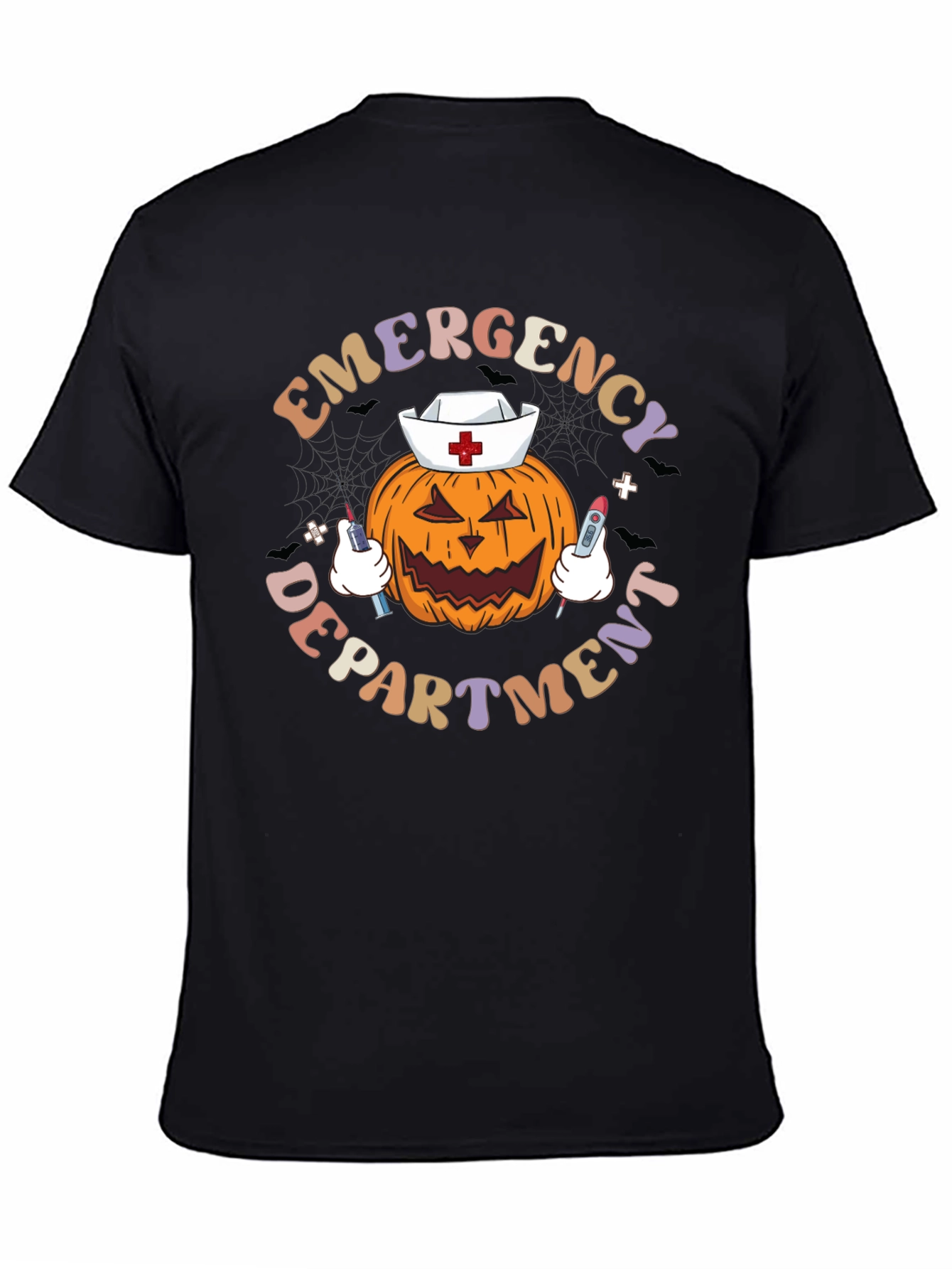 Black Emergency Dept. Halloween Pumpkin Nurse T-Shirt view 4
