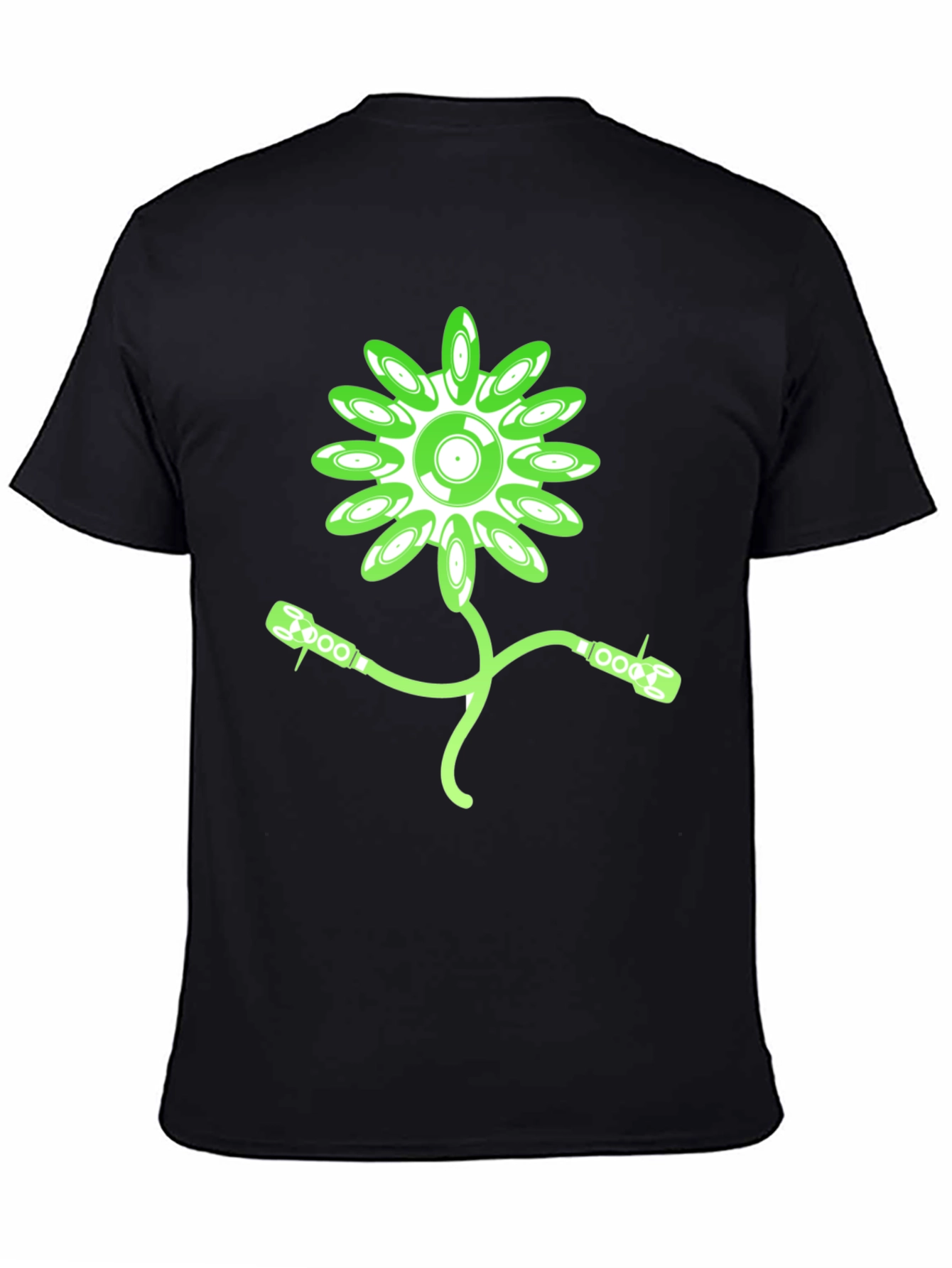 Black Groovy Record Flower Graphic Tee - Black Cotton T-Shirt view 4