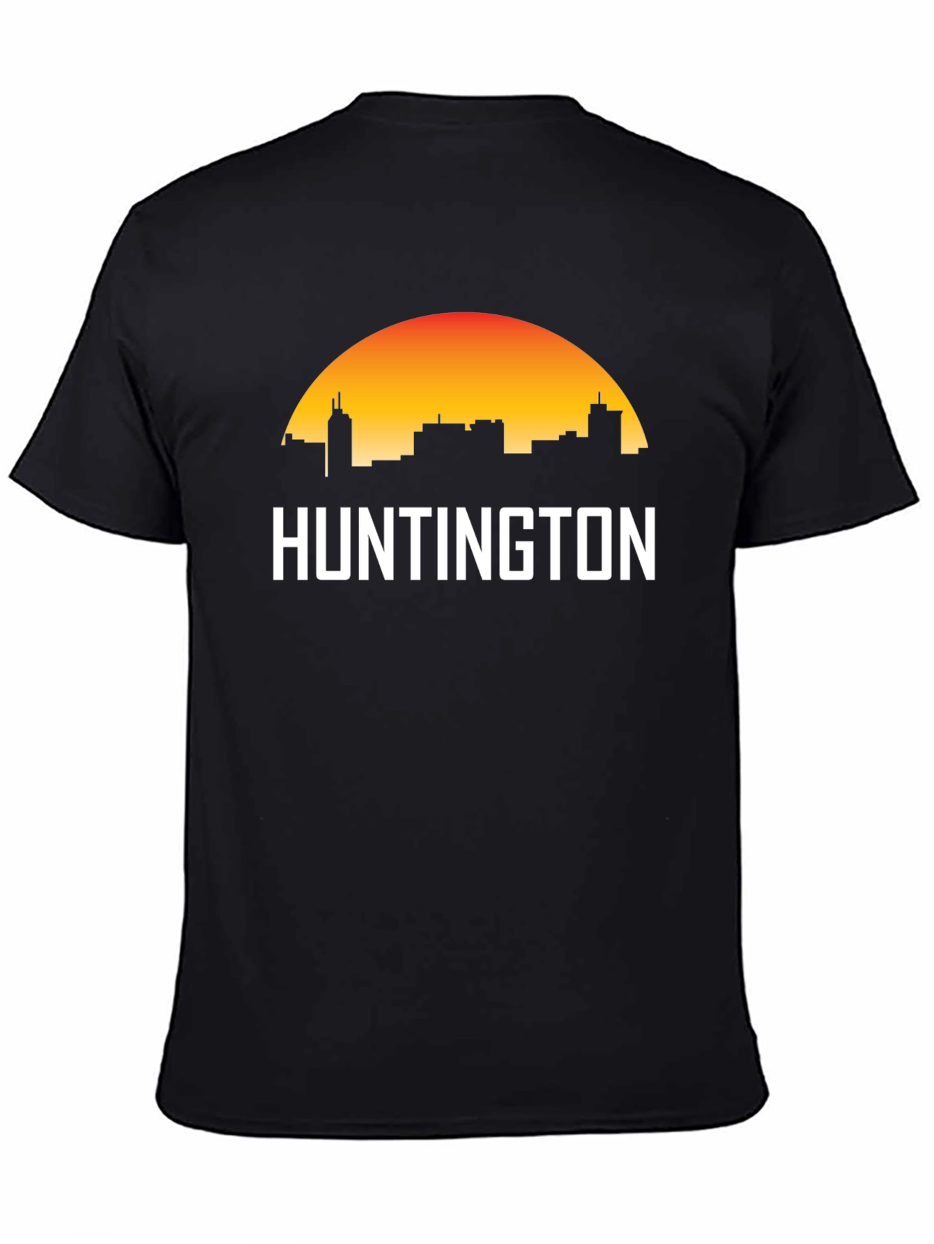 Black Huntington City Skyline T-Shirt - Sunset Graphic Tee view 4