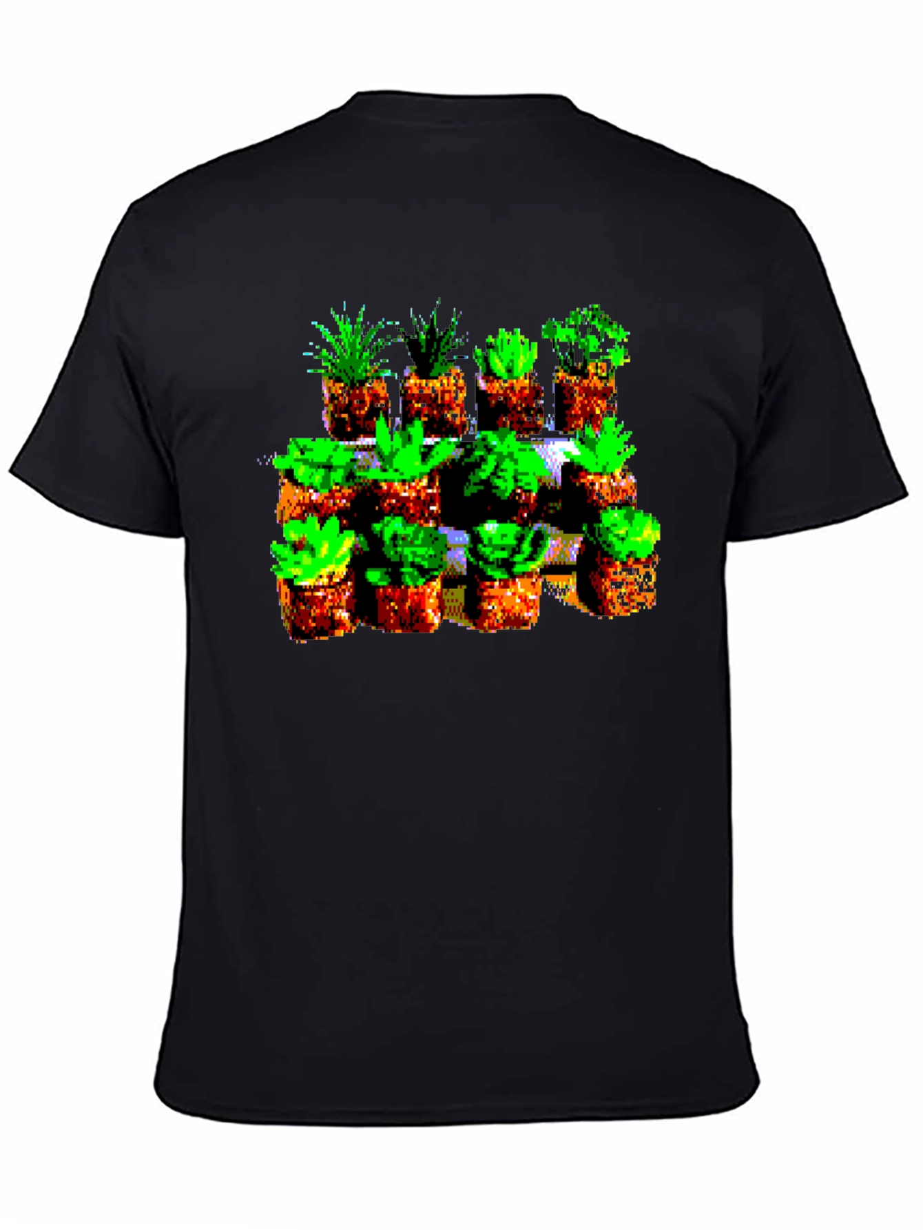 Black Pixelated Plant Lover Tee - Retro 8-Bit Style view 4