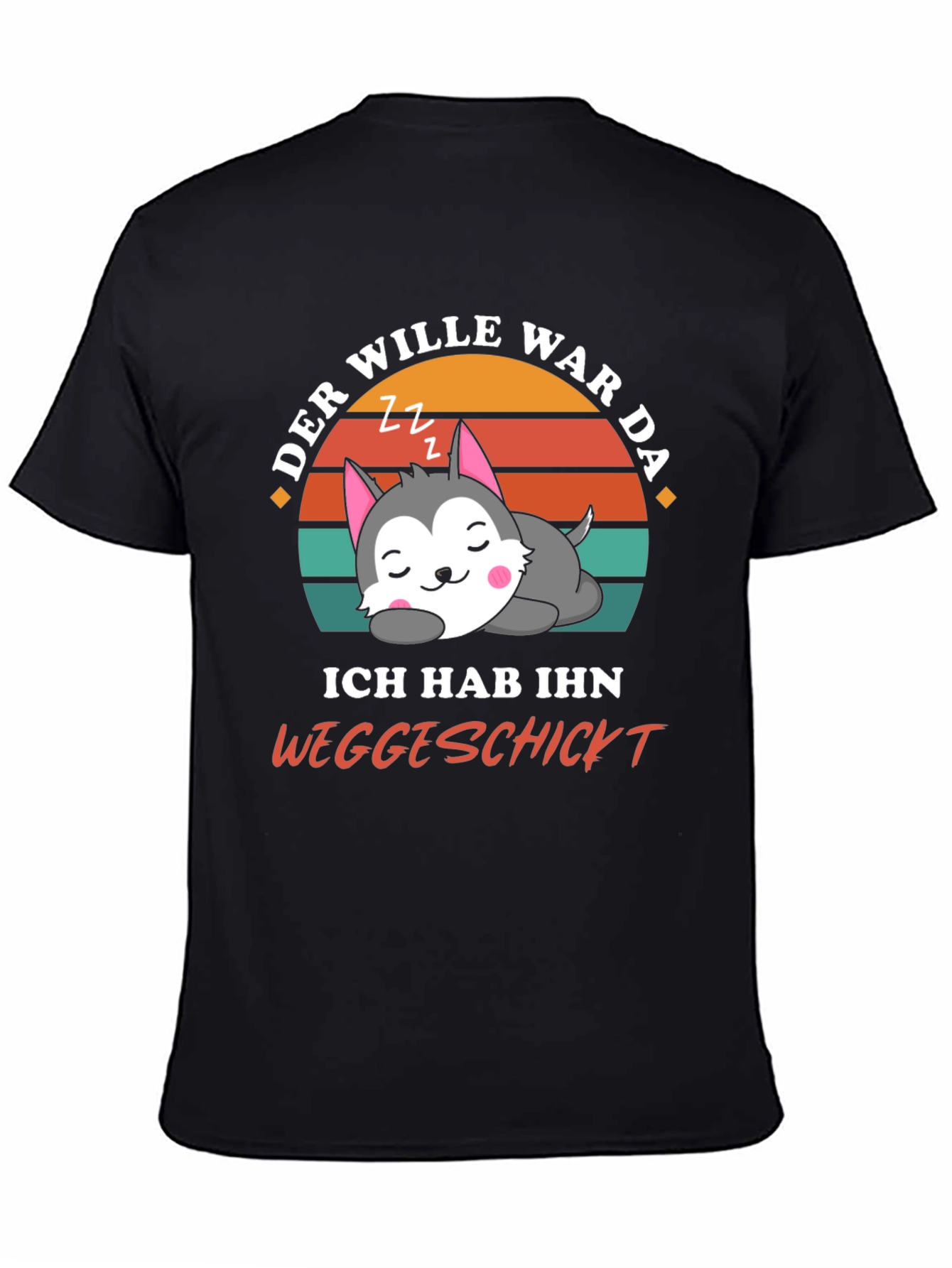 Black Funny Sleepy Wolf T-Shirt -  Der Wille War Da view 4