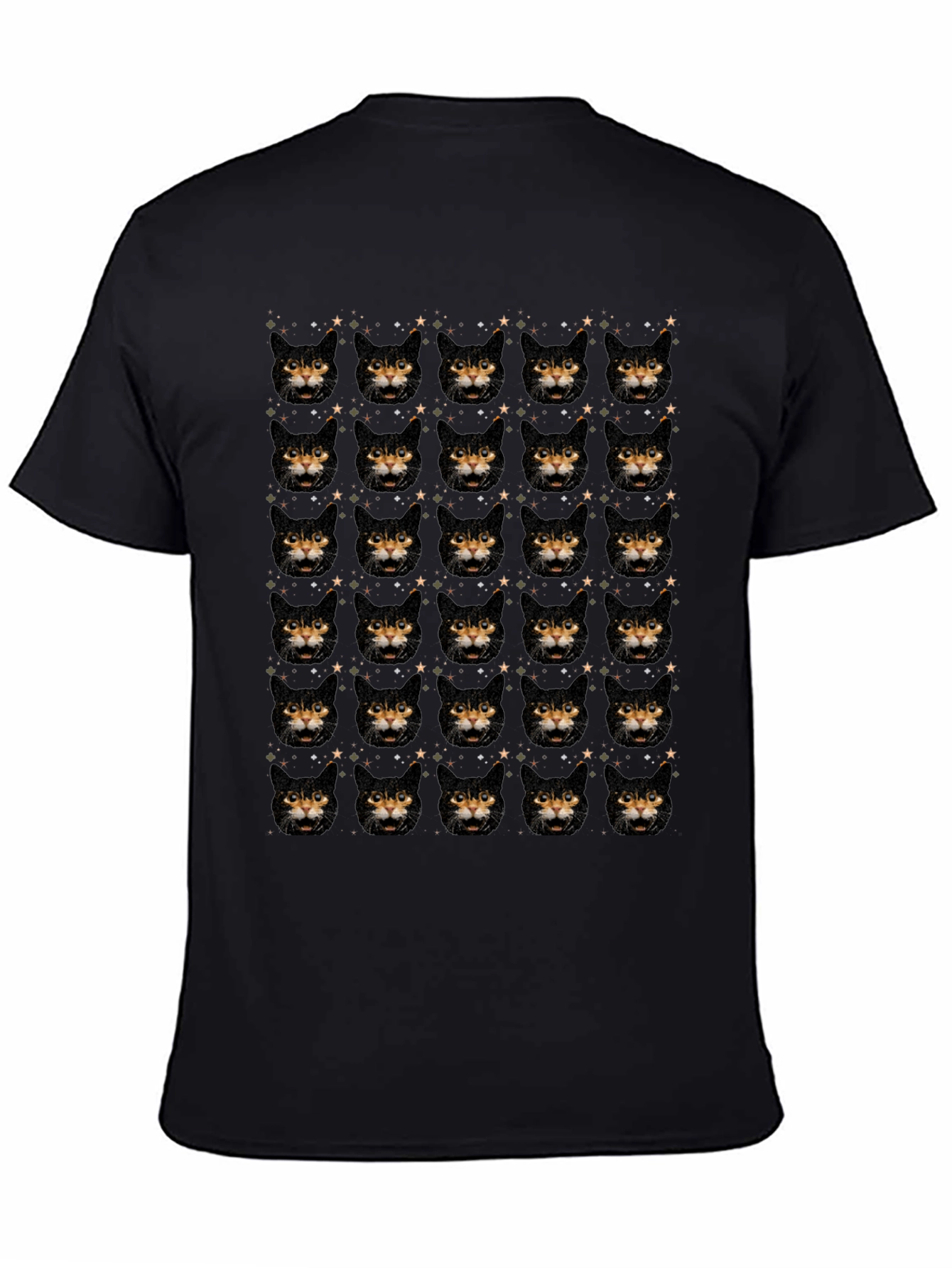 Black Cat Face Pattern Black T-Shirt view 4