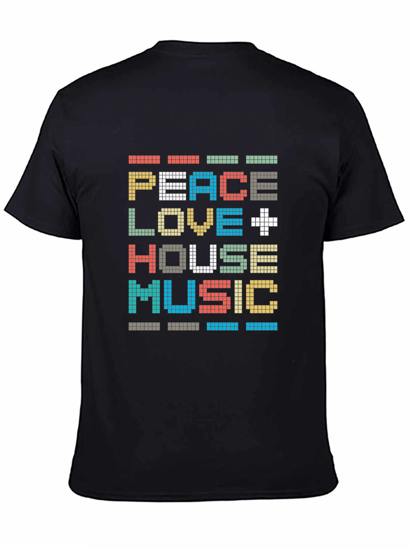 Black Peace Love House Music Pixel Art T-Shirt view 4