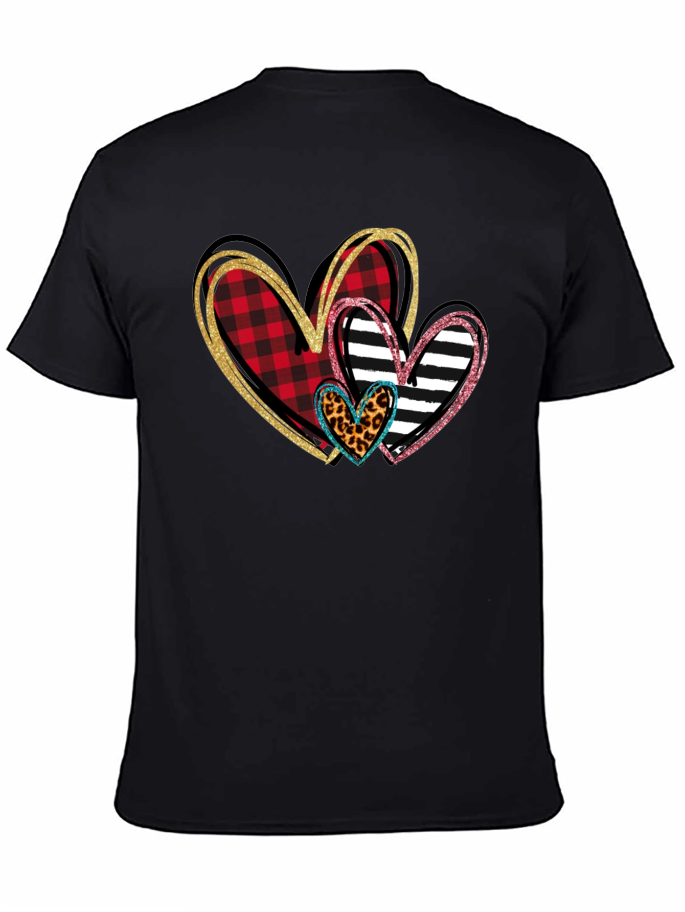 Black Heart Patterned T-Shirt, Valentine's Day Shirt view 4