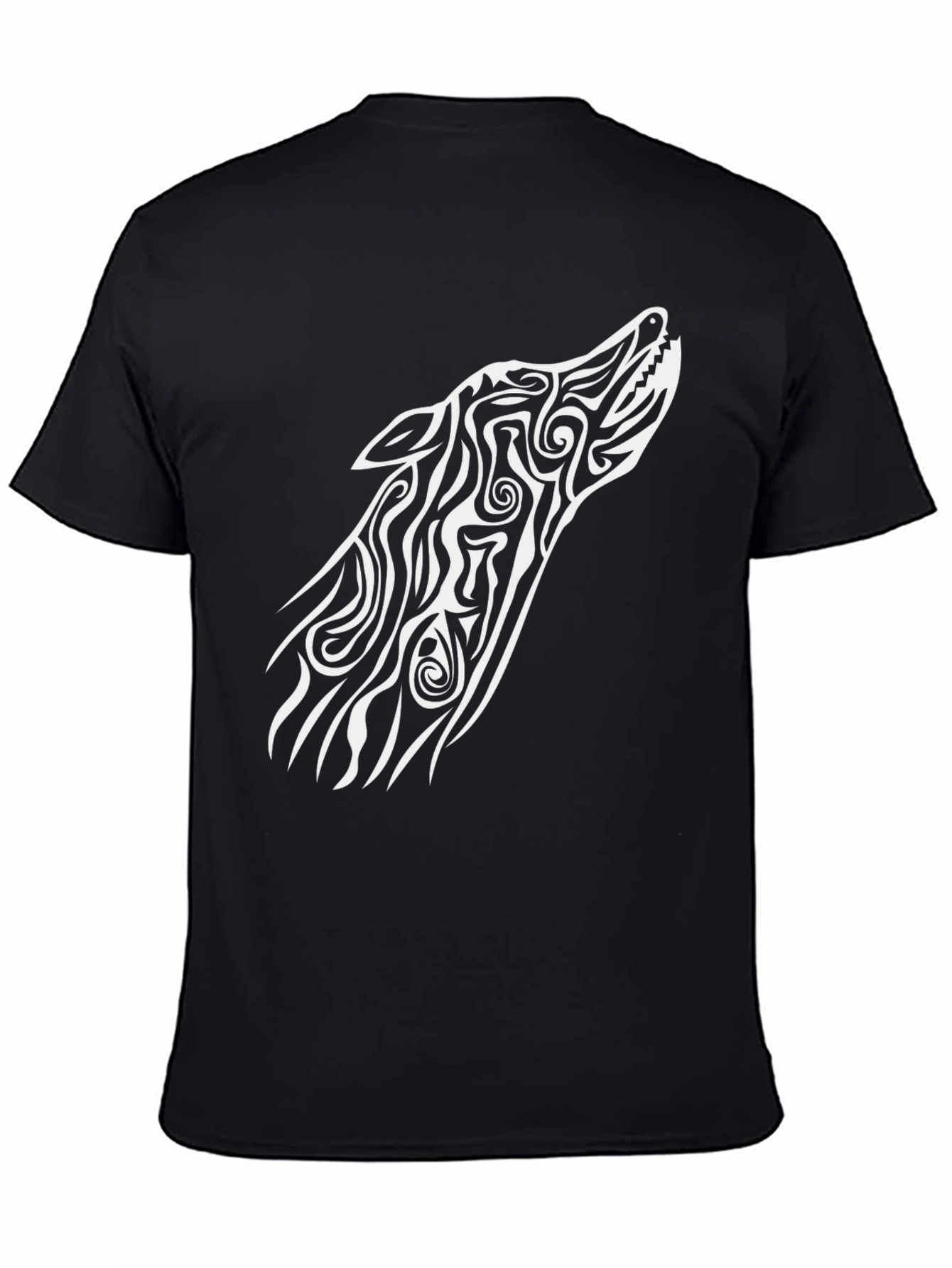 Black Tribal Wolf Graphic Tee - Black Cotton Blend view 4
