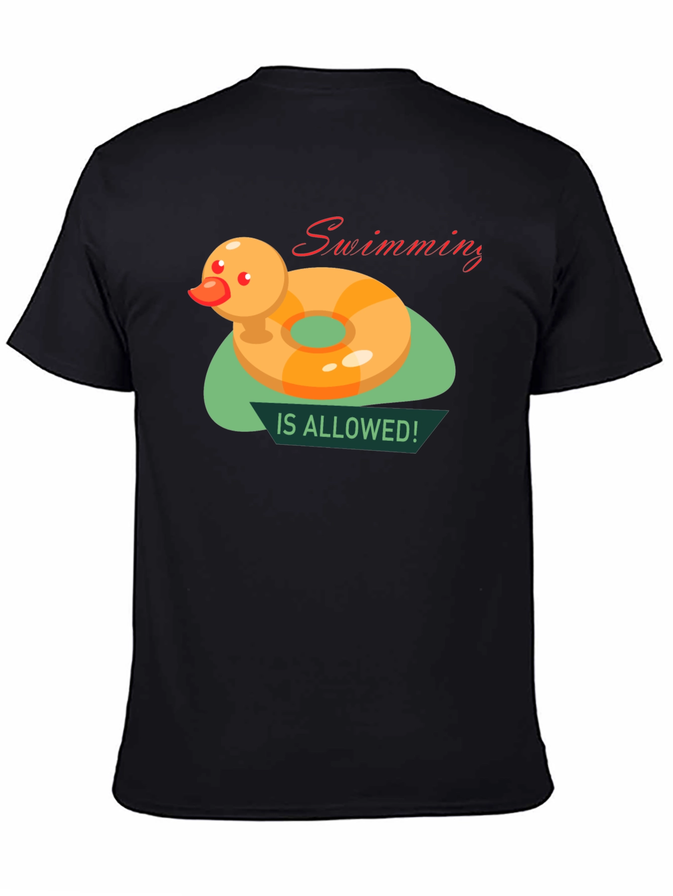Black Funny Duck Swimming T-Shirt view 4