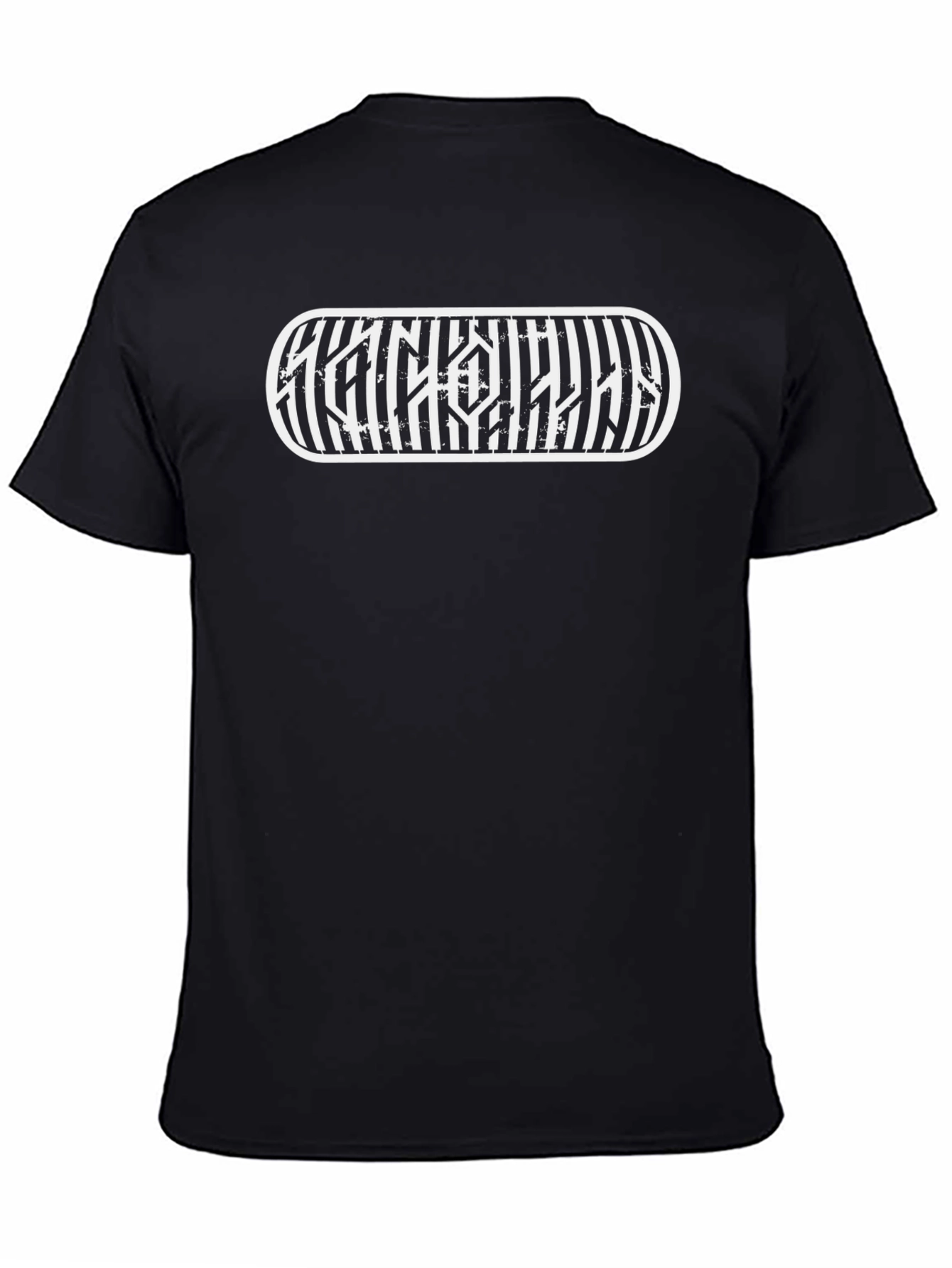 Black Graphic Tee - Distressed Stripe Design - 4
