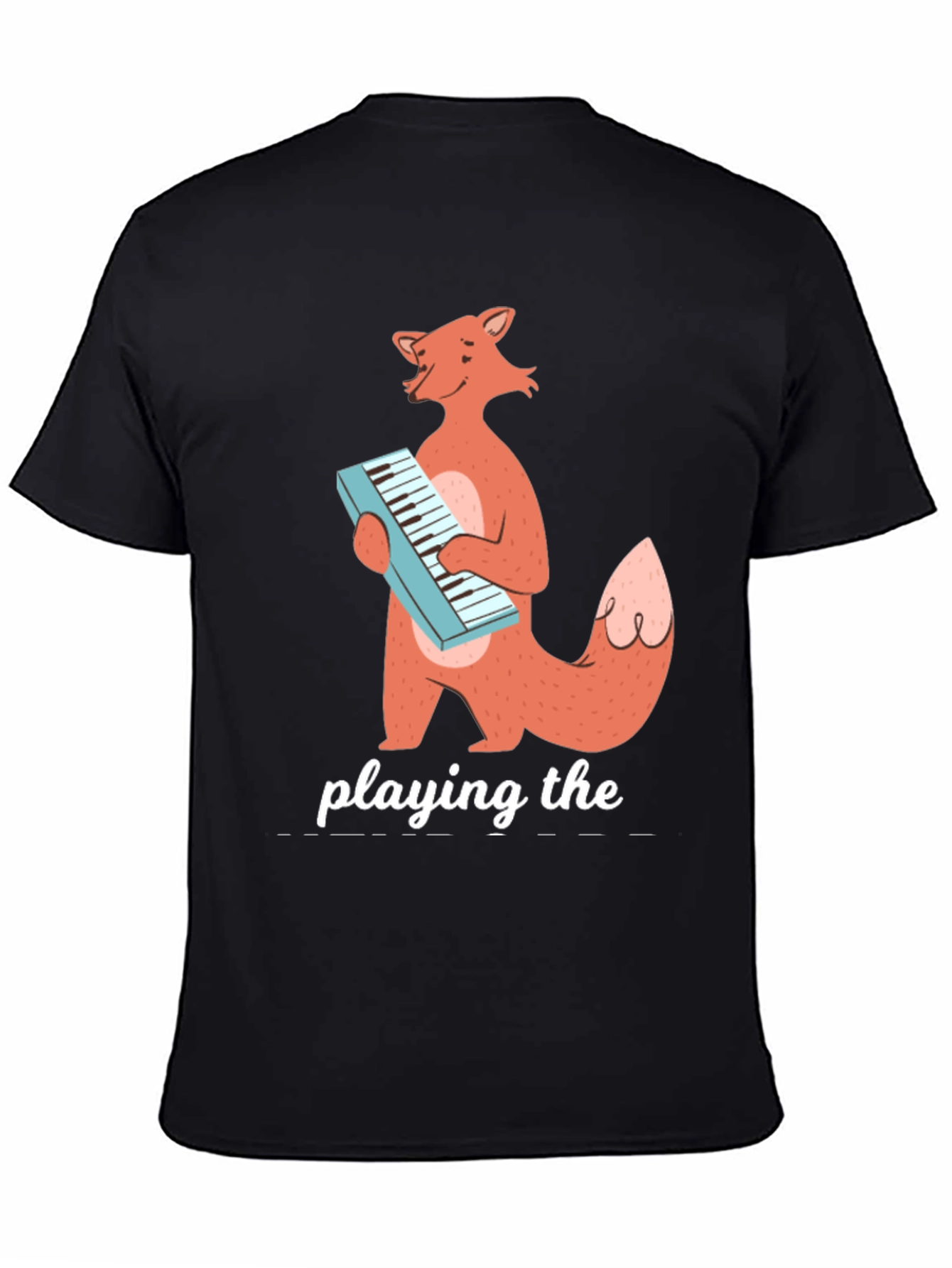 Black Fox Playing Keyboard Funny Graphic T-Shirt view 4
