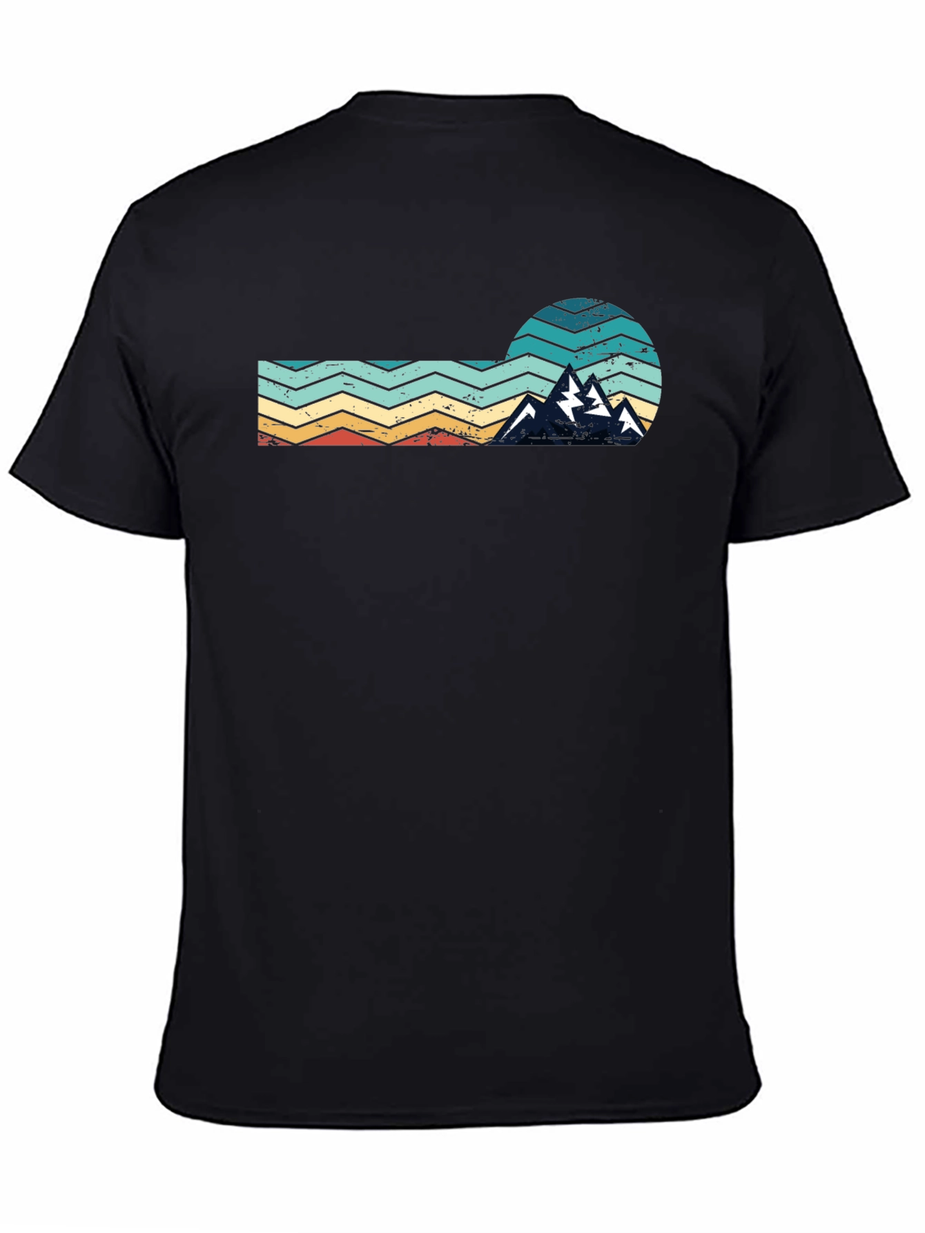 Black Retro Mountain Graphic Tee - Vintage Style Black T-Shirt view 4