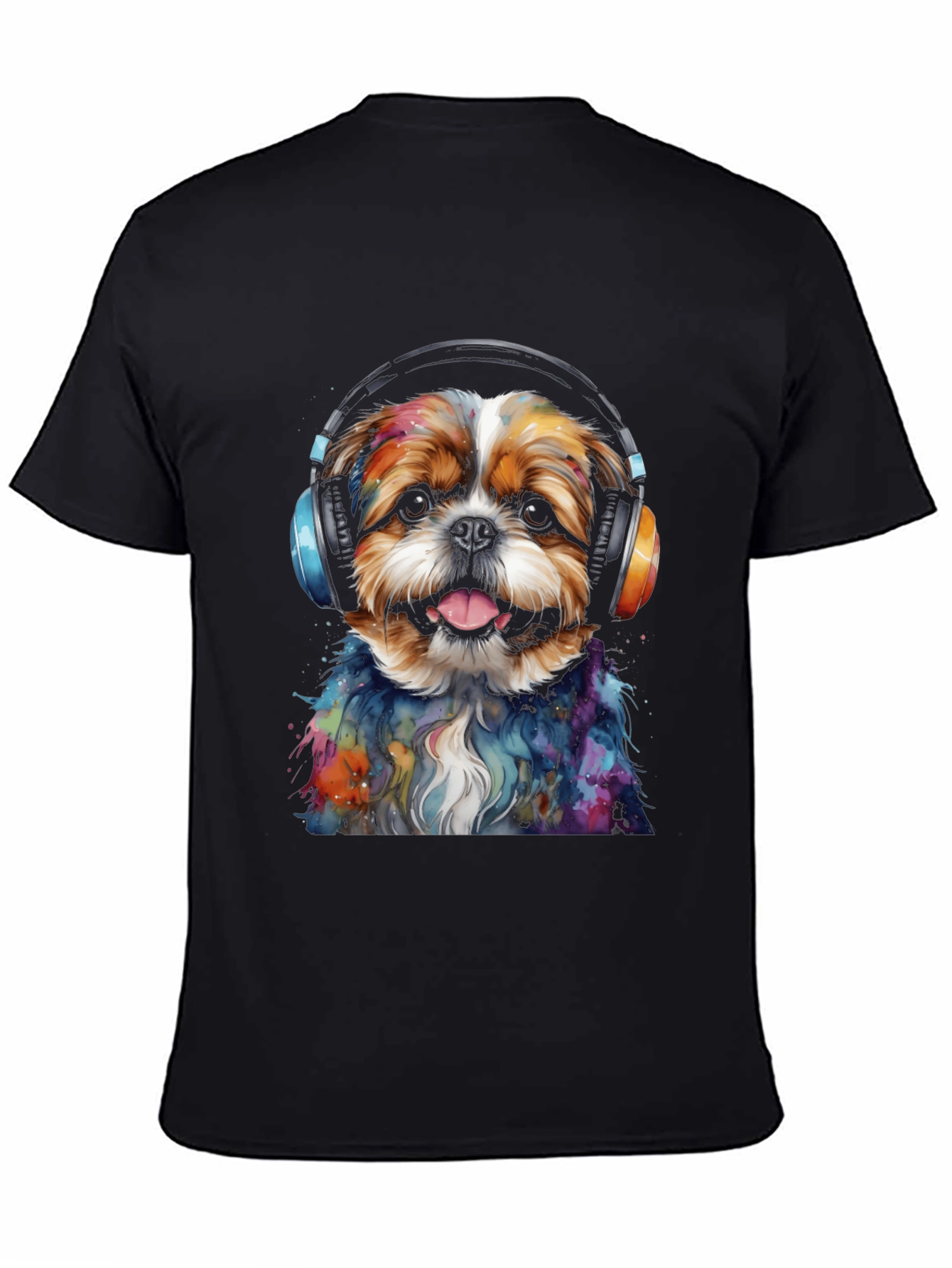 Black Dog with Headphones Graphic Tee view 4