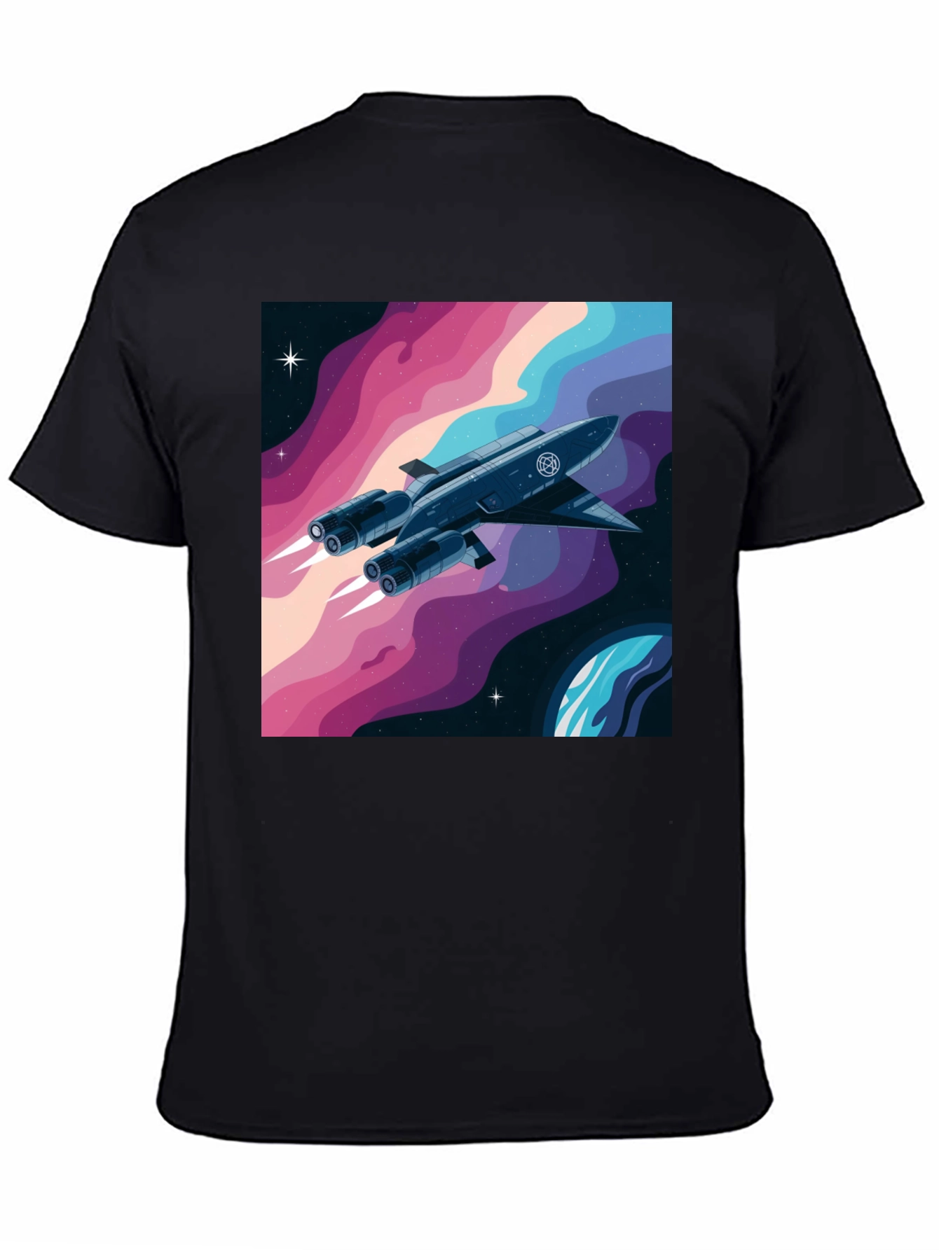 Black Retro Space Rocket Graphic Tee view 4