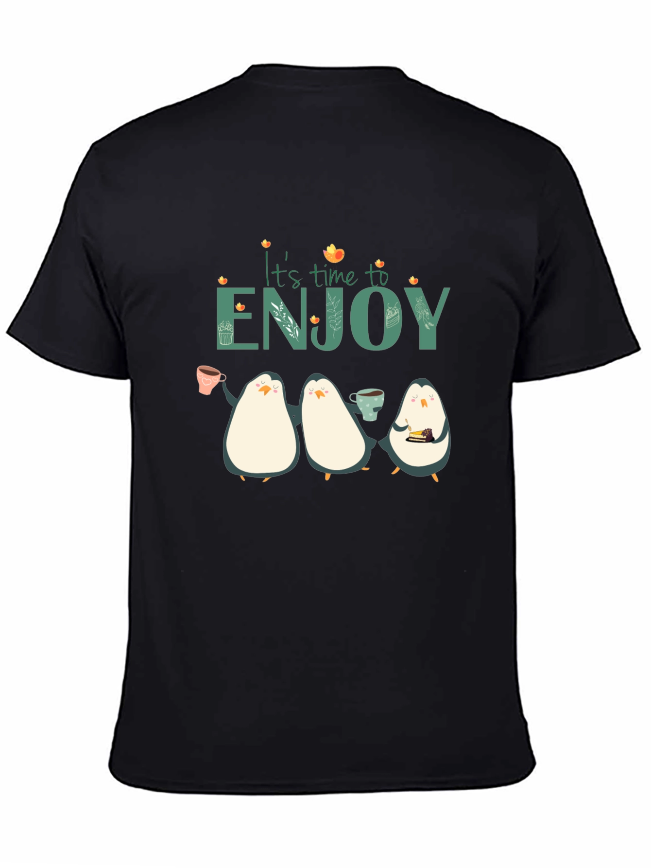 Black It's Time To Enjoy Penguin T-Shirt view 4