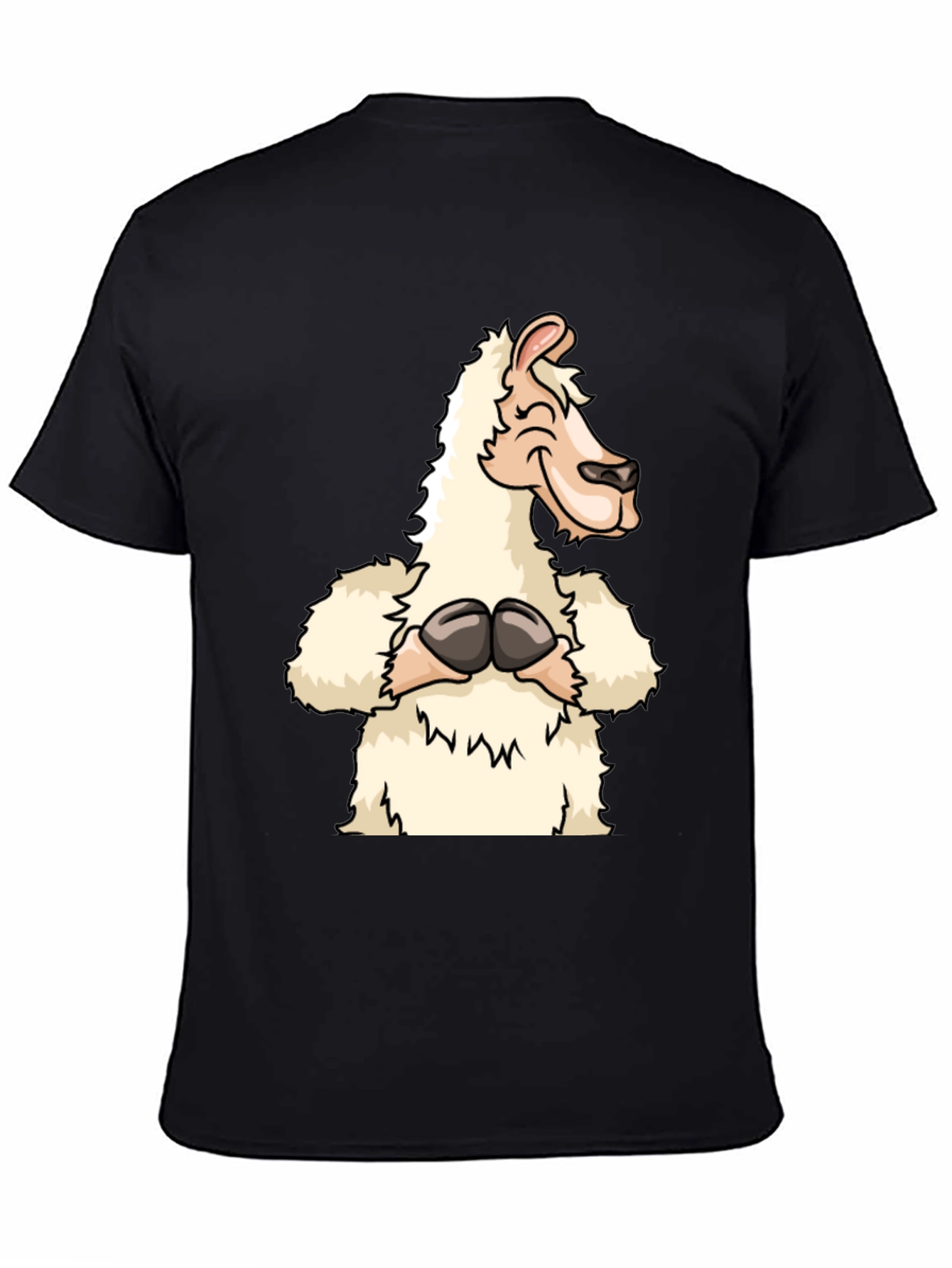 Black Funny Llama Graphic Tee - Black Cotton T-Shirt view 4