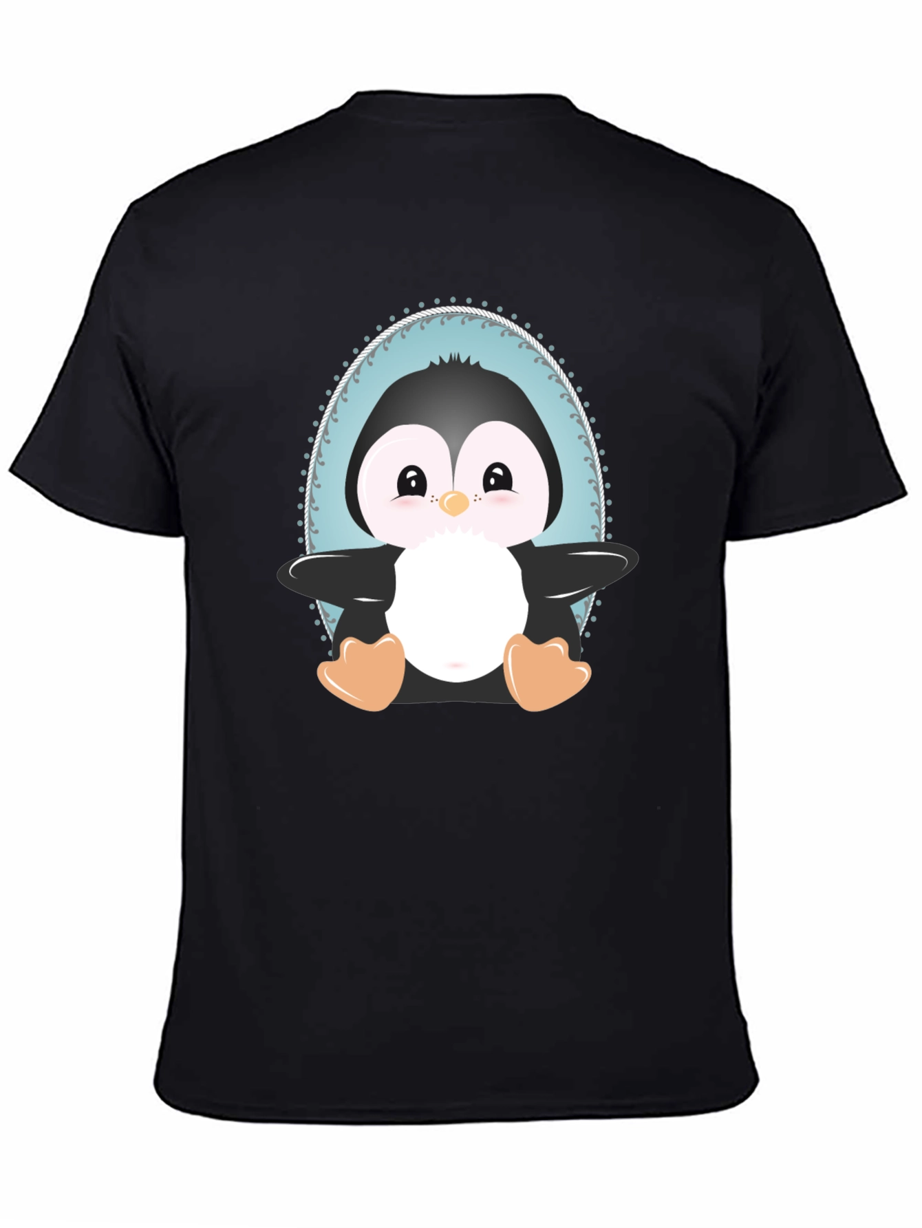 Black Cute Penguin Graphic Tee - Unisex Black T-Shirt view 4