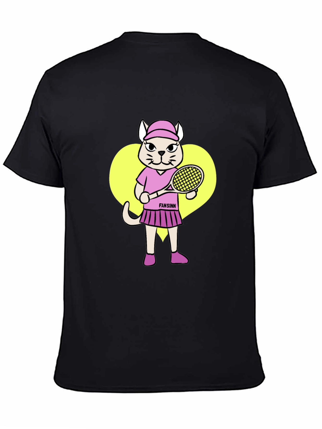 Black Funny Cat Tennis Player Black T-Shirt view 4