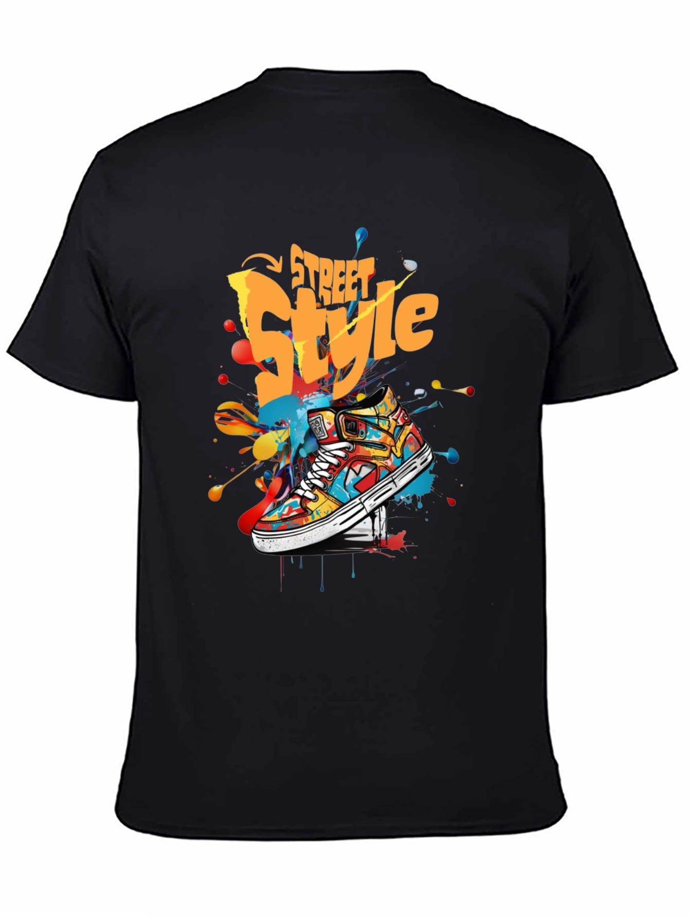 Black Street Style Graphic Tee - Colorful Sneaker Design view 4