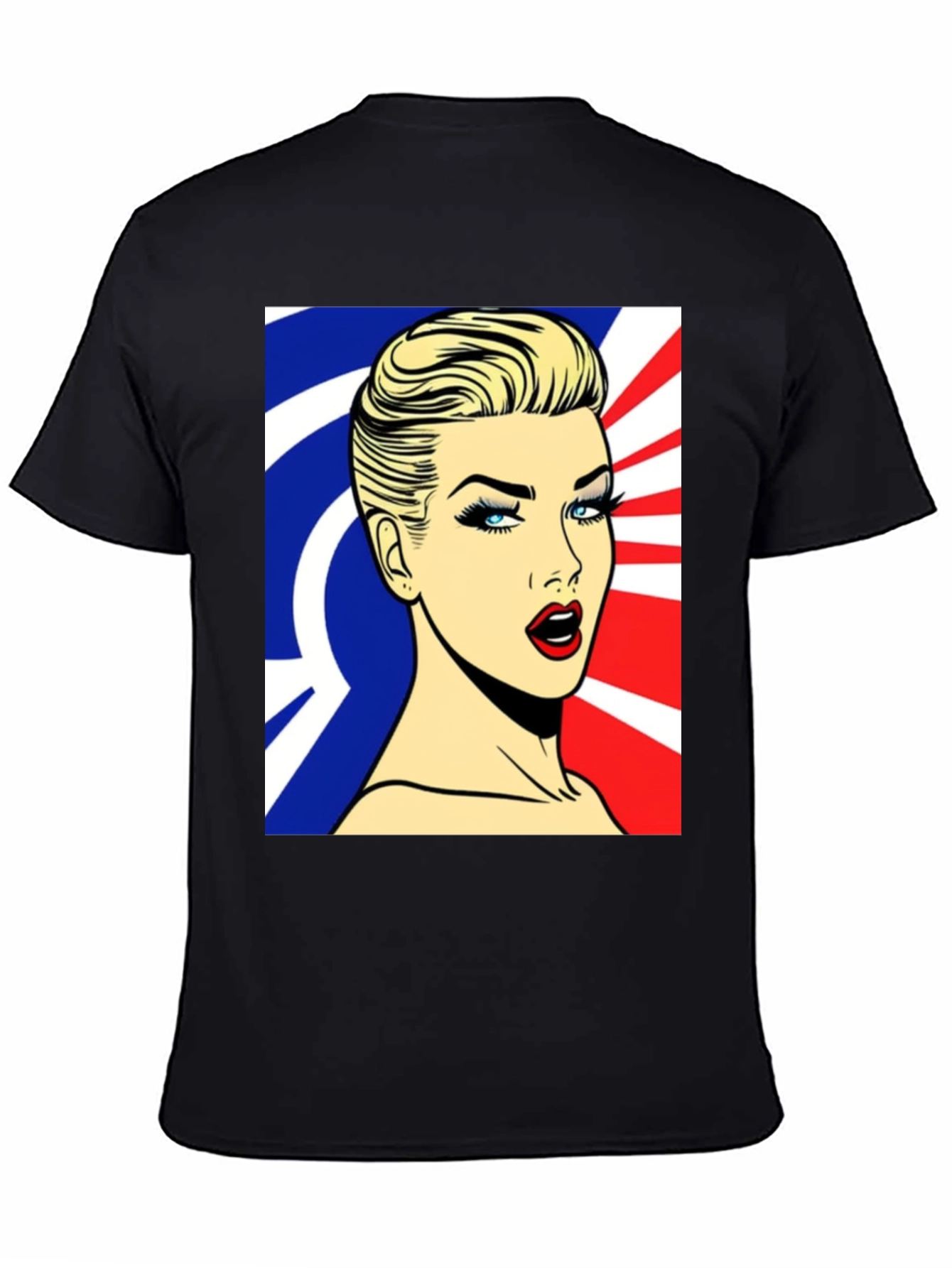 Black Pop Art Woman Graphic Print Black T-Shirt view 4