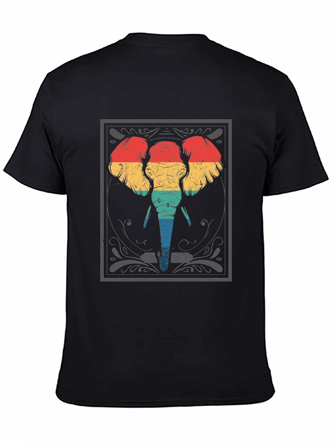 Black Retro Elephant Graphic T-Shirt - Unique Animal Print view 4
