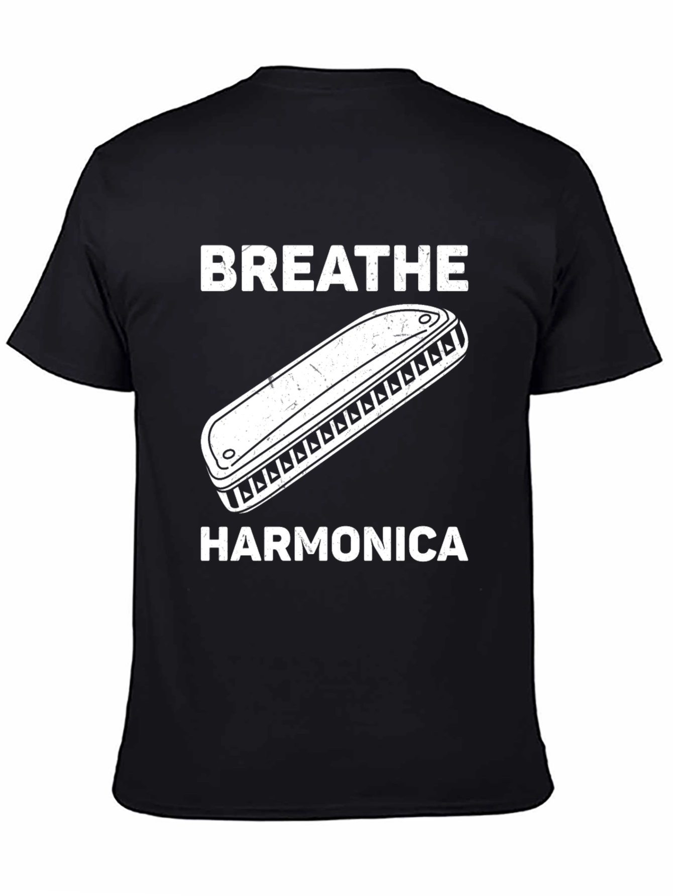 Black Breathe Harmonica Graphic T-Shirt, Music Lover Tee view 4