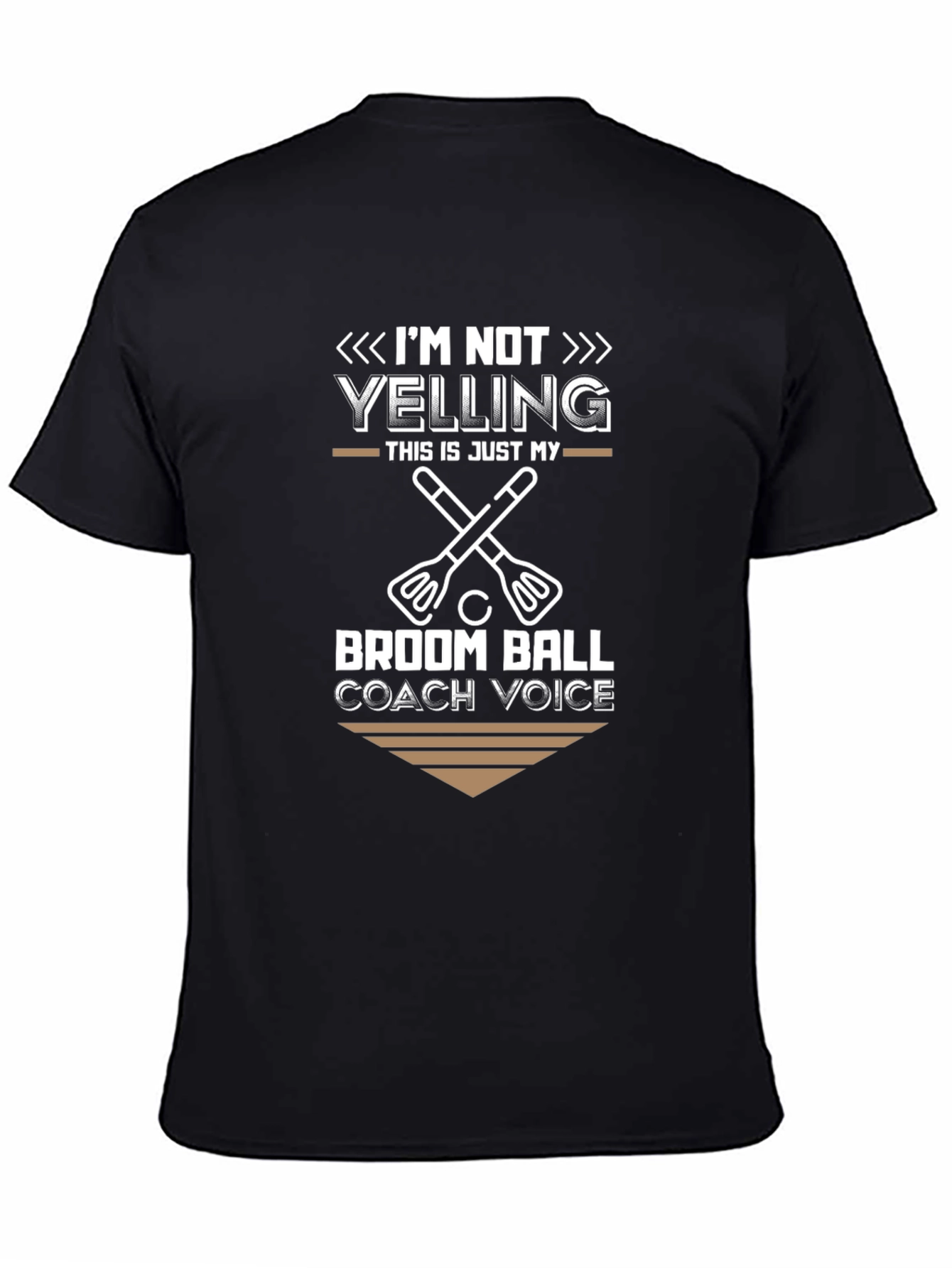 Black Broom Ball Coach T-Shirt - "I'm Not Yelling" view 4