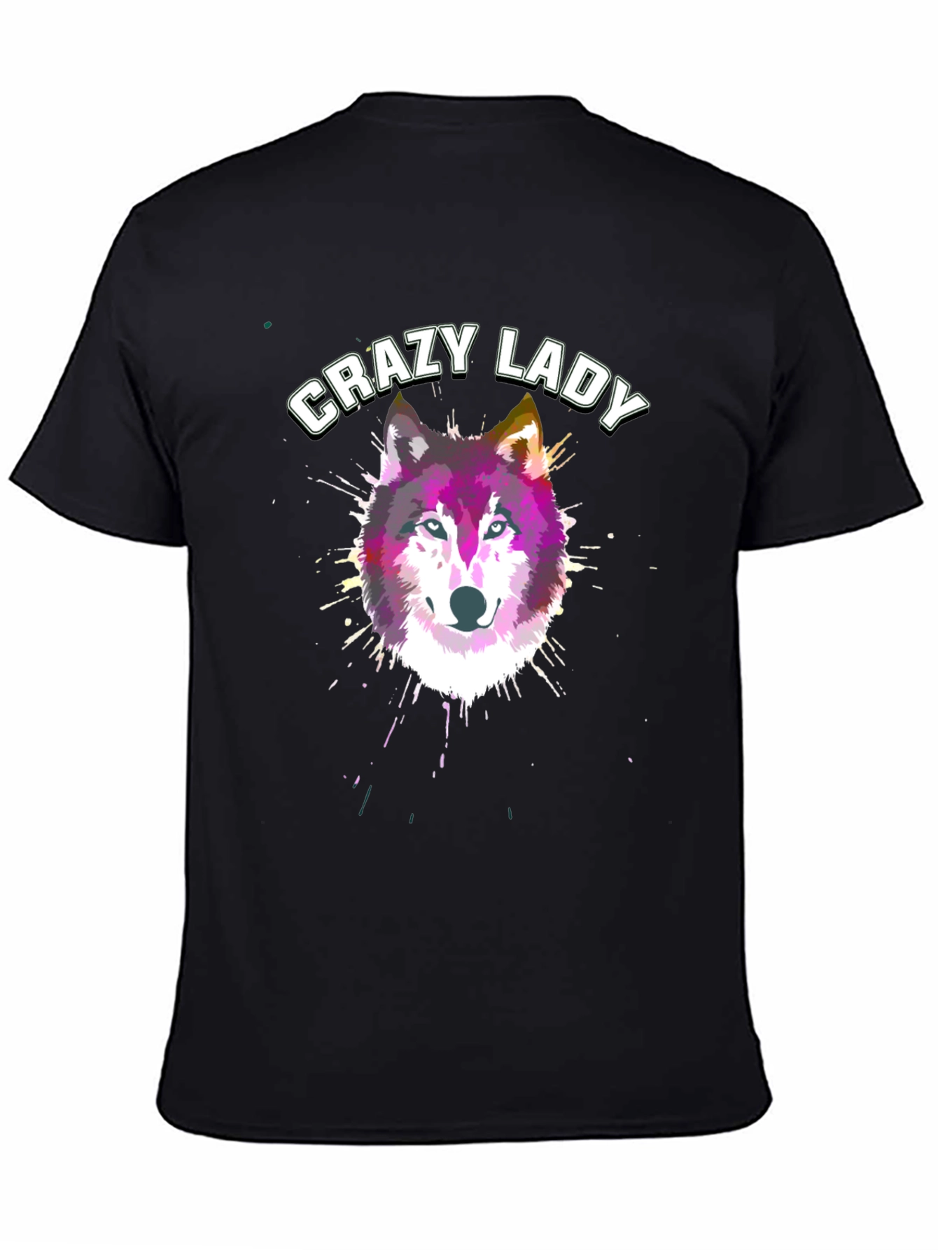 Black Crazy Lady Wolf Graphic T-Shirt | Unisex view 4