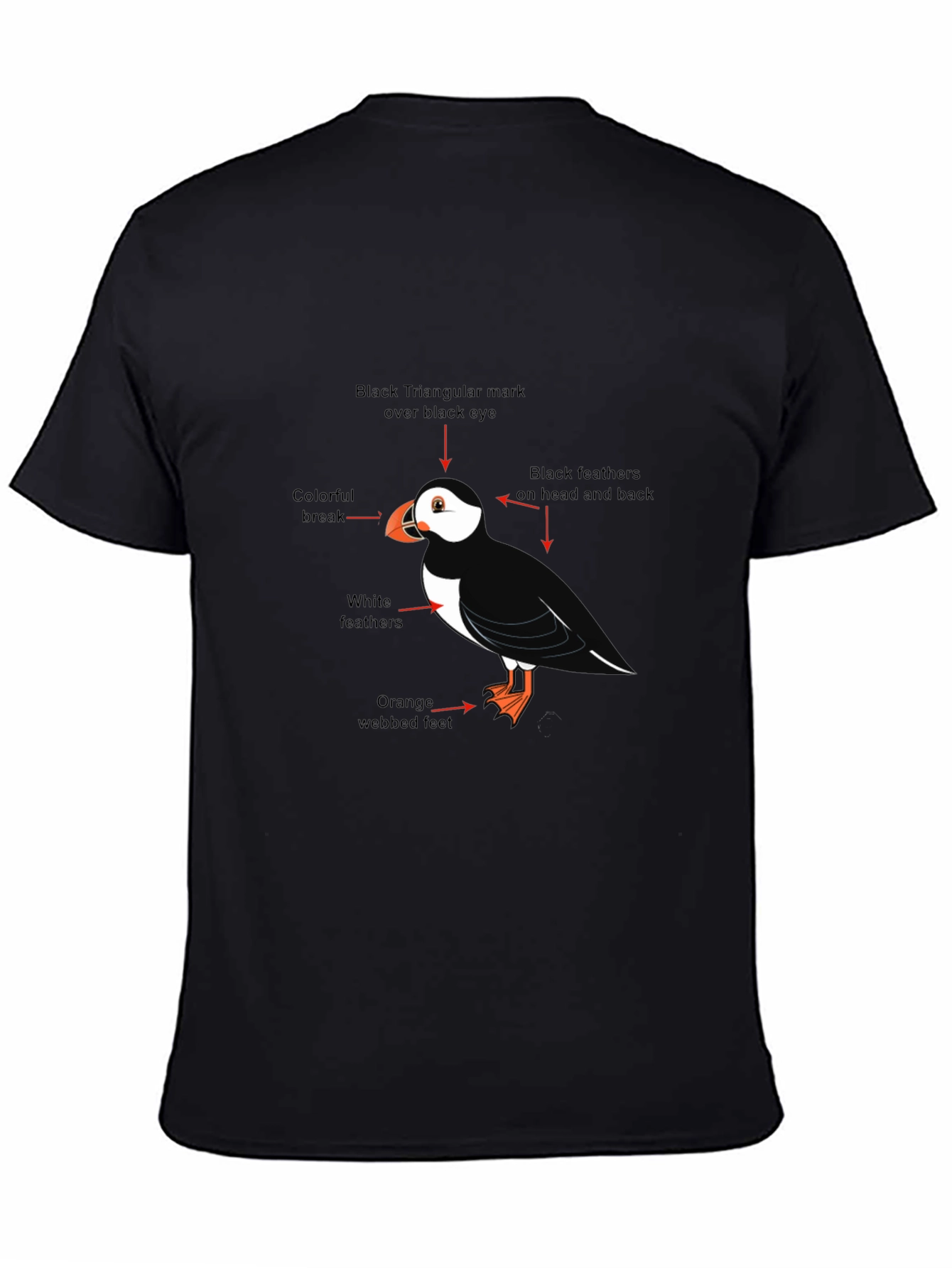 Black Puffin Bird Graphic Tee - Black Cotton Blend T-Shirt view 4