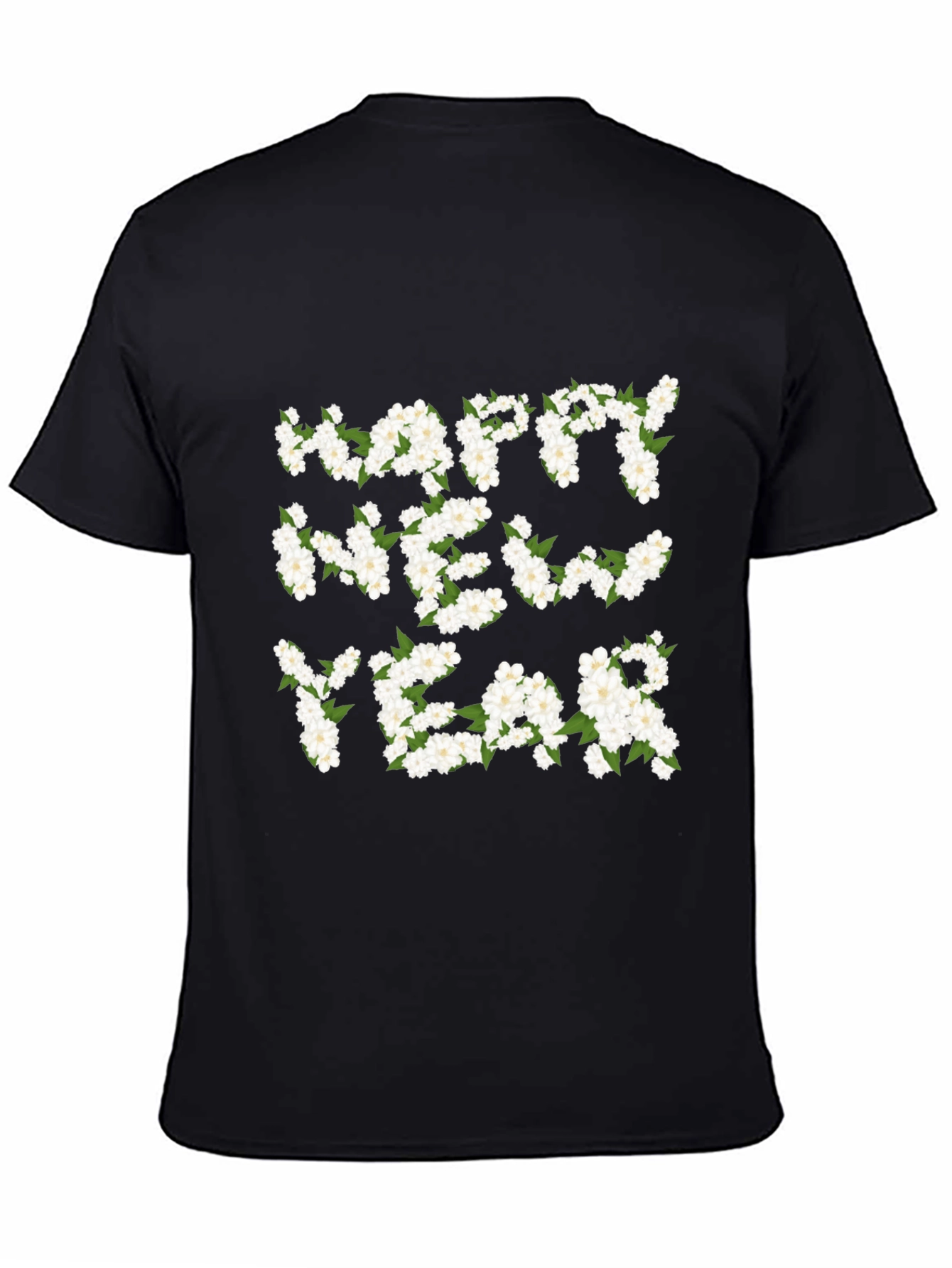 Black Happy New Year Floral T-Shirt view 4