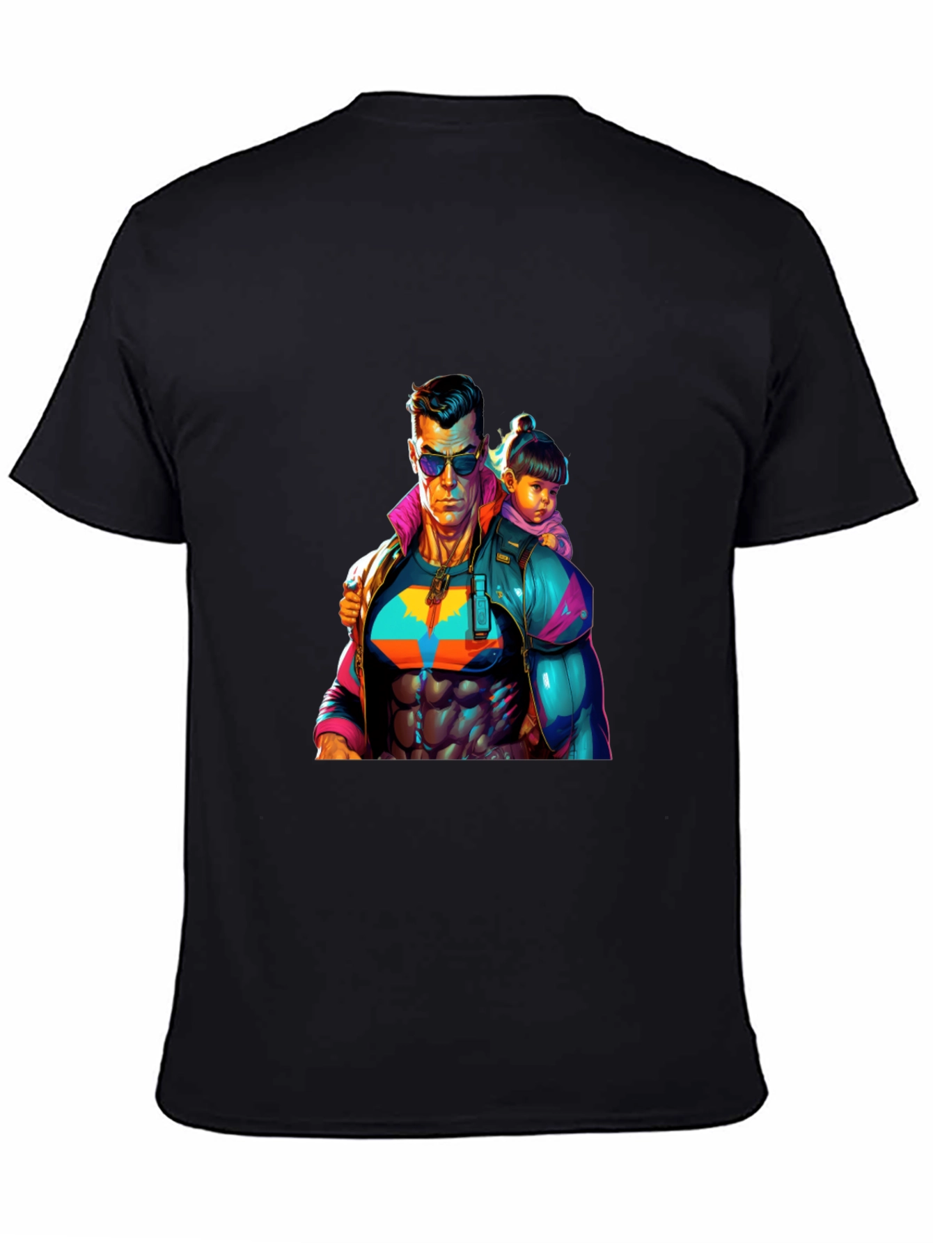 Black Superhero Dad & Daughter T-Shirt - Black Cotton view 4