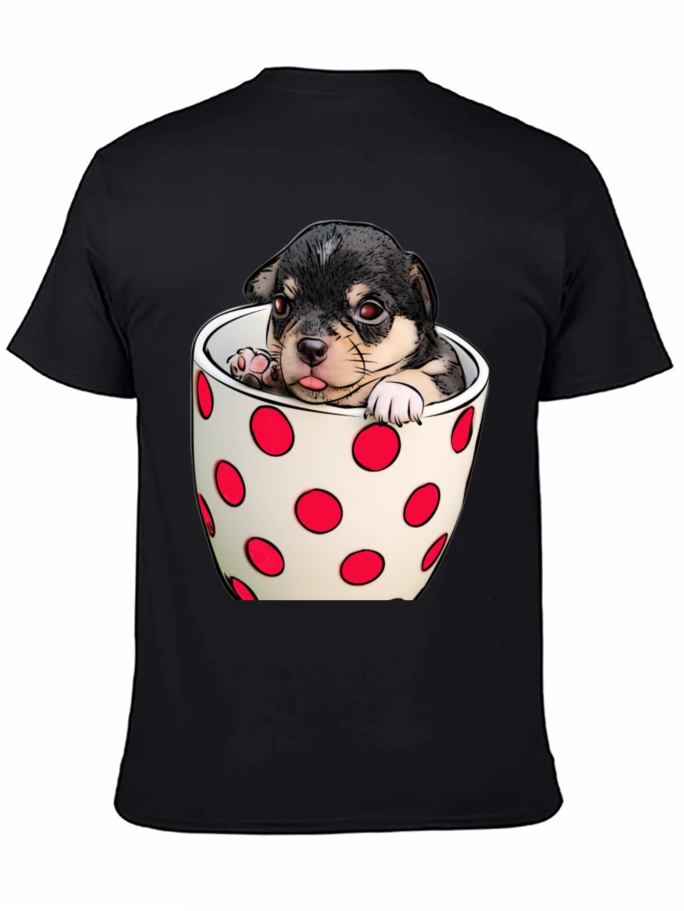 Black Puppy in a Cup T-Shirt - Cute Dog Tee view 4