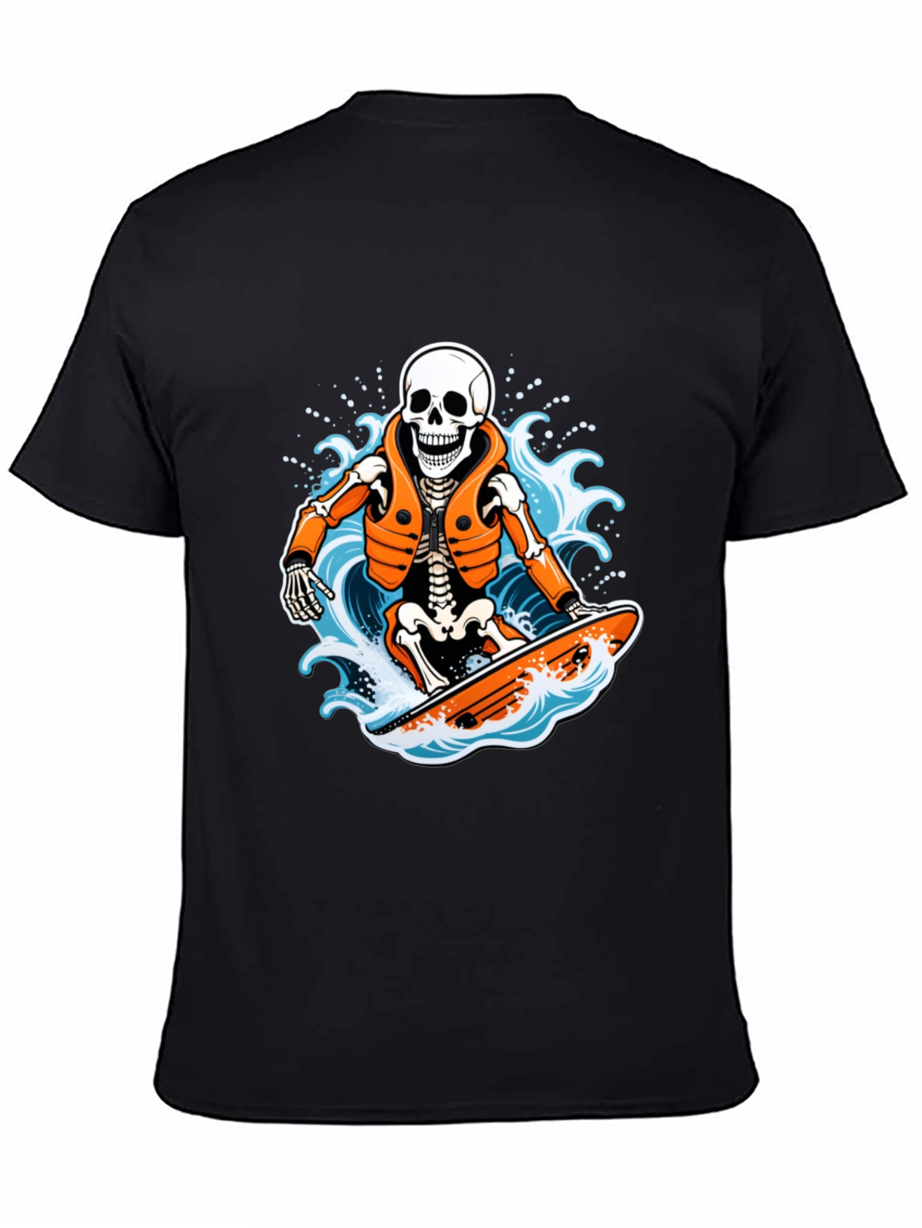 Black Skeleton Surfer Graphic T-Shirt - Black view 4