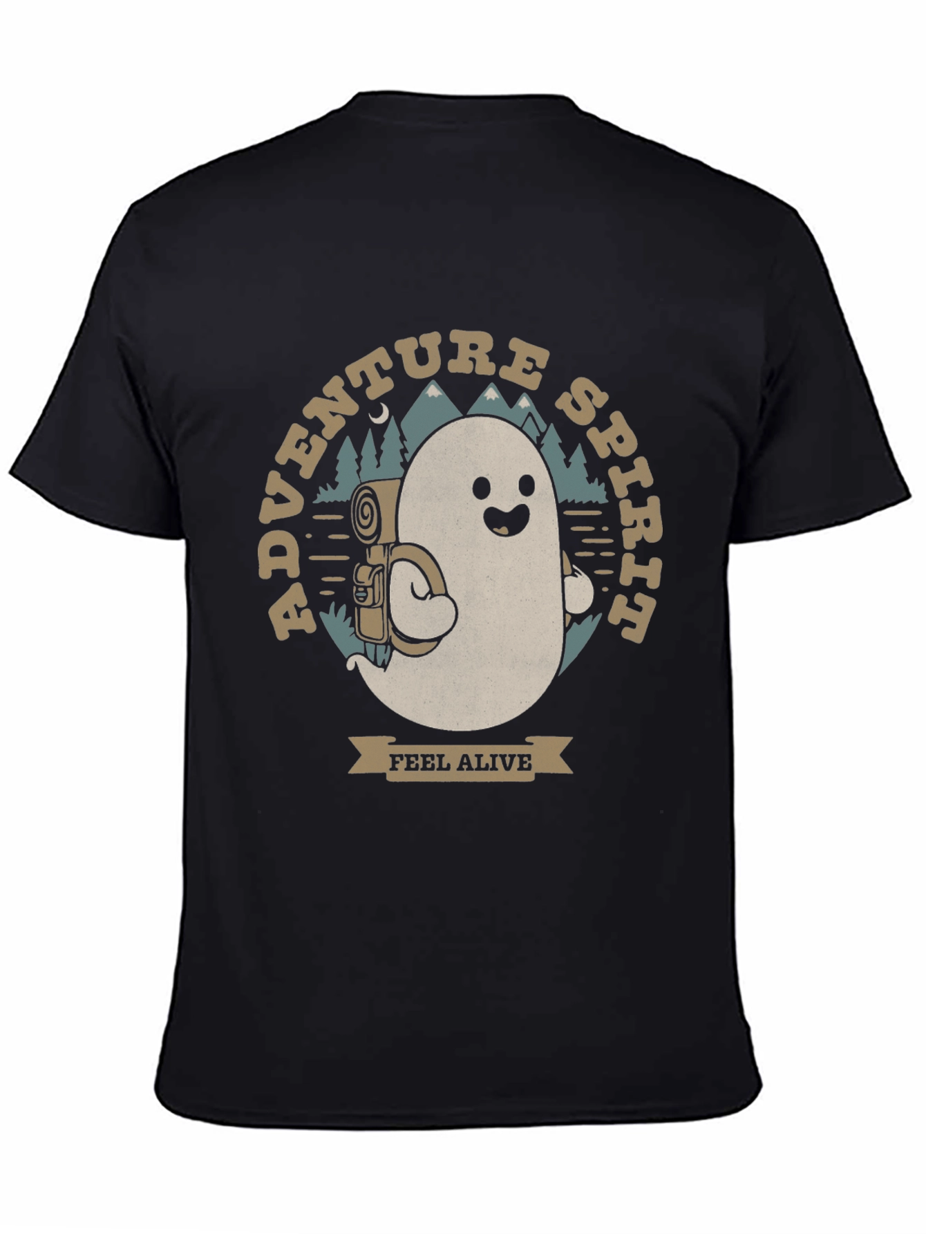 Black Adventure Spirit T-Shirt: Ghost with Backpack view 4