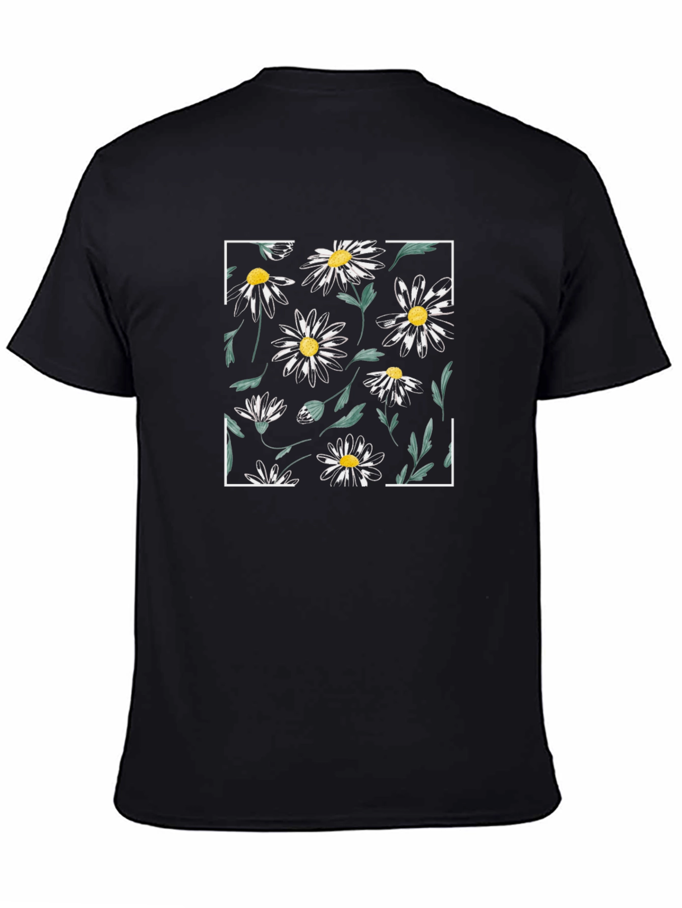 Black Daisy Pattern Black T-Shirt view 4