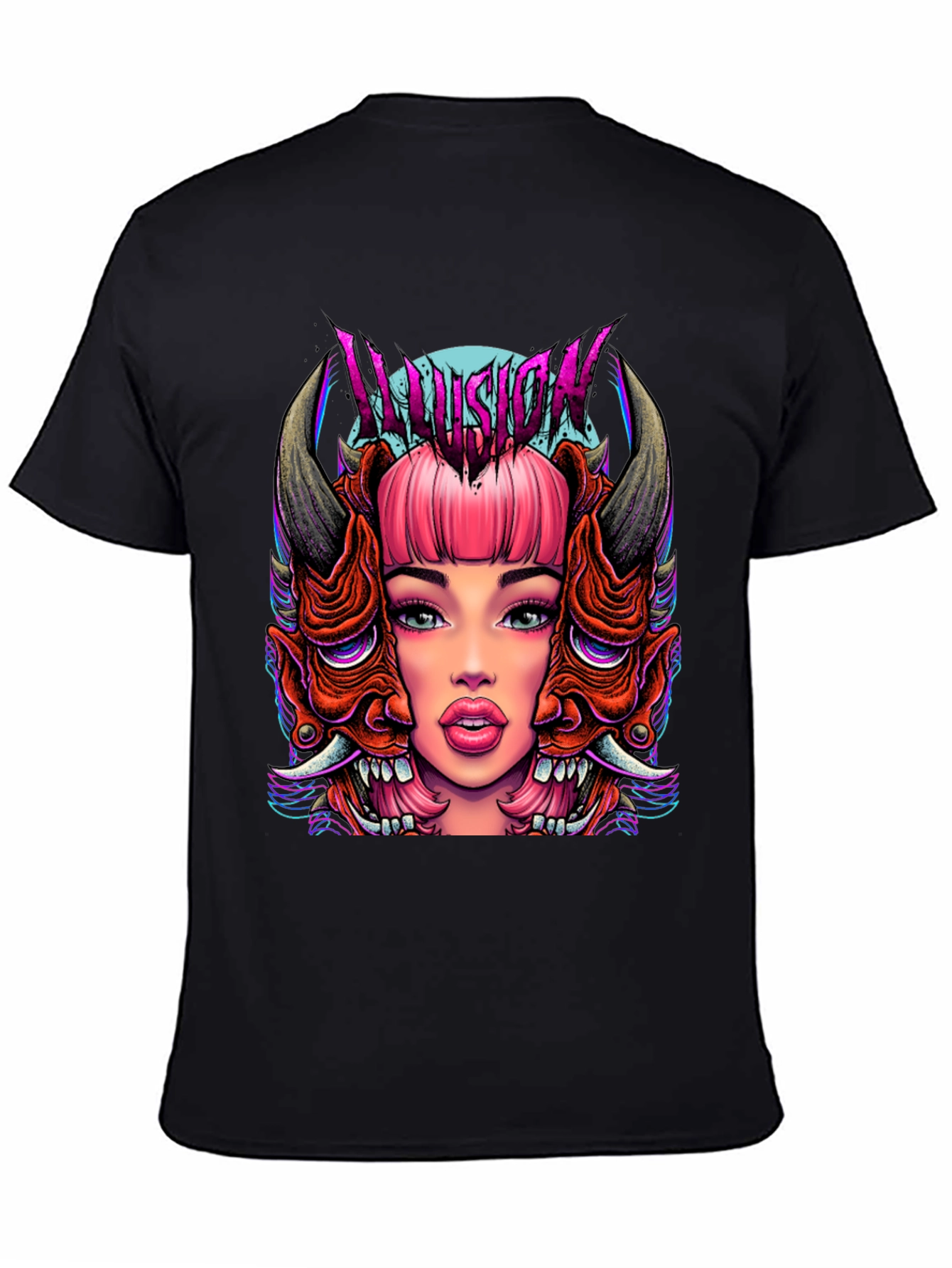 Black Illusion Graphic Tee - Edgy Demon Girl Design view 4