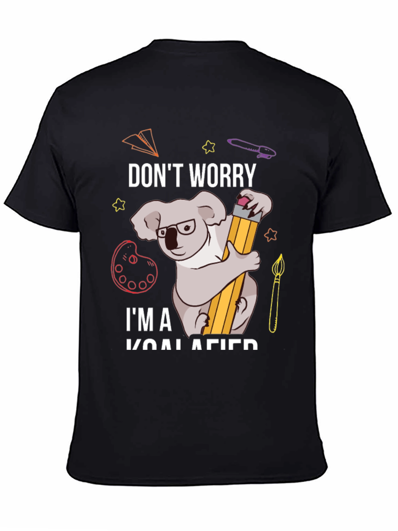 Black Don't Worry I'm Koalafied Funny Graphic Tee view 4