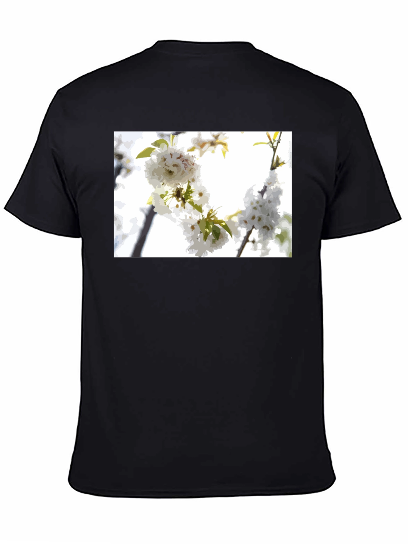 Black White Flower T-Shirt - Black Cotton Blossom Tee view 4