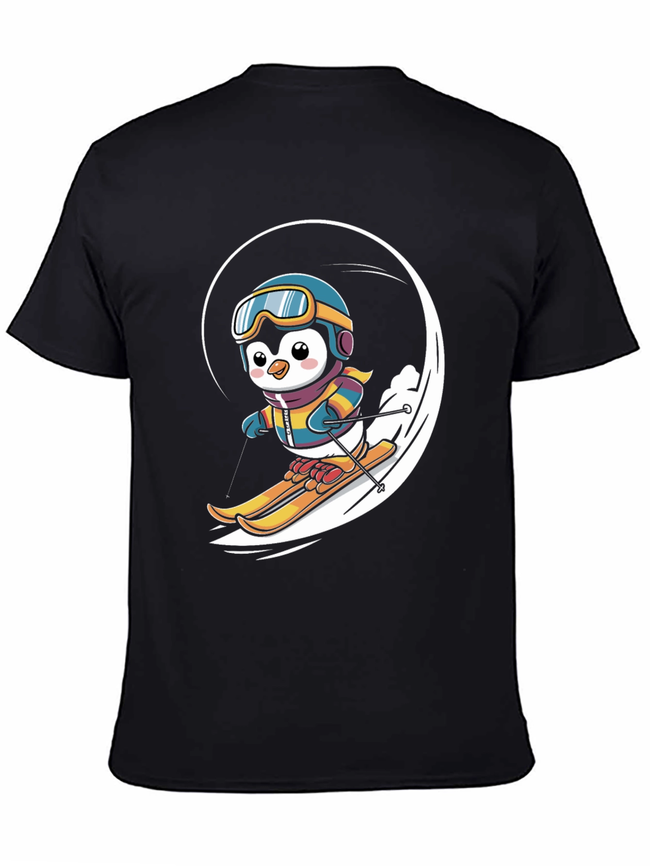Black Penguin Skiing Graphic Tee - Winter Fun T-Shirt view 4