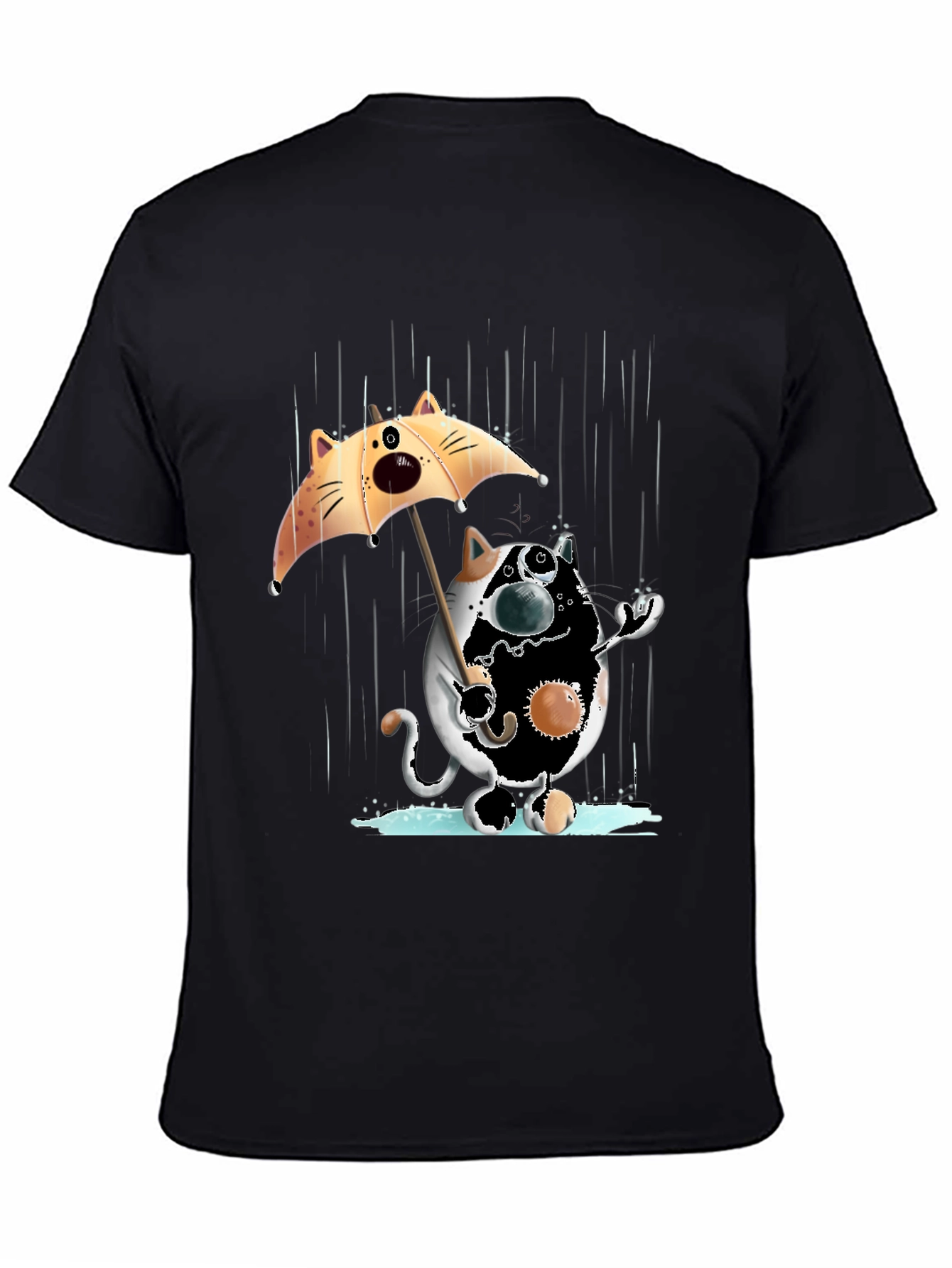 Black Funny Cat in Rain Graphic T-Shirt view 4