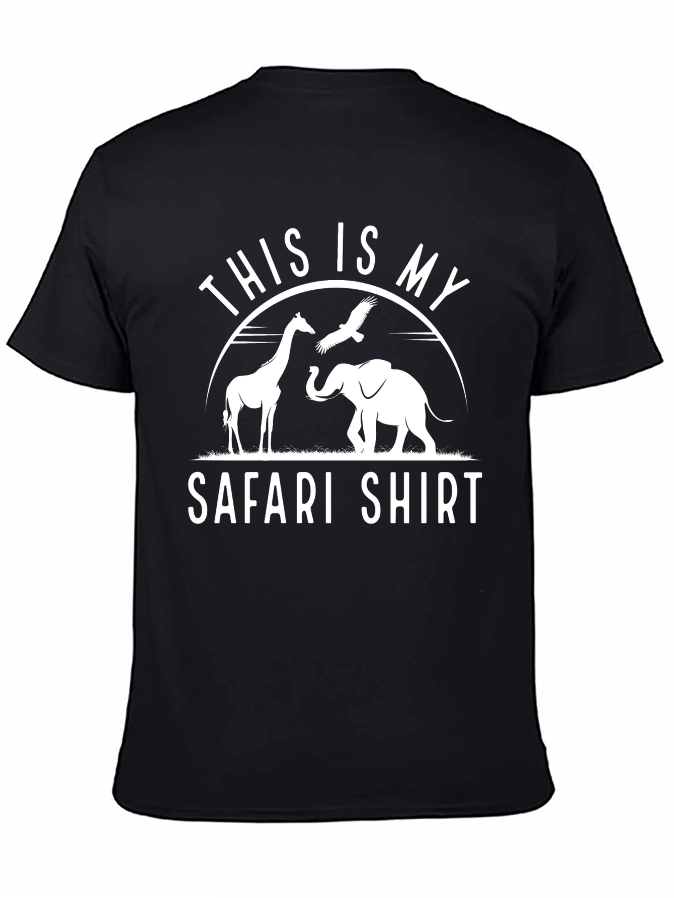 Black Safari Shirt: Giraffe, Elephant, and Eagle Design view 4
