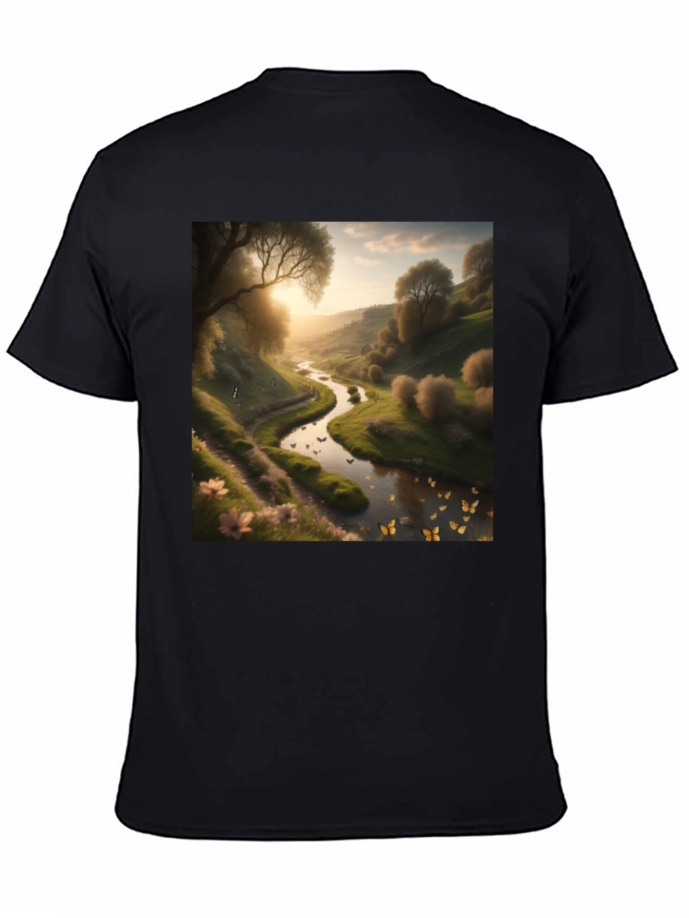 Black Nature River Graphic Tee - Men's Black T-Shirt view 4