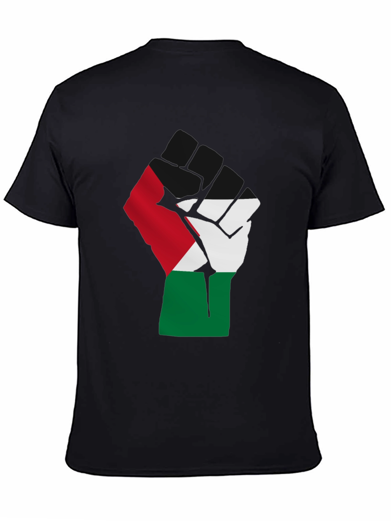 Black Palestine Flag Raised Fist T-Shirt - Black view 4