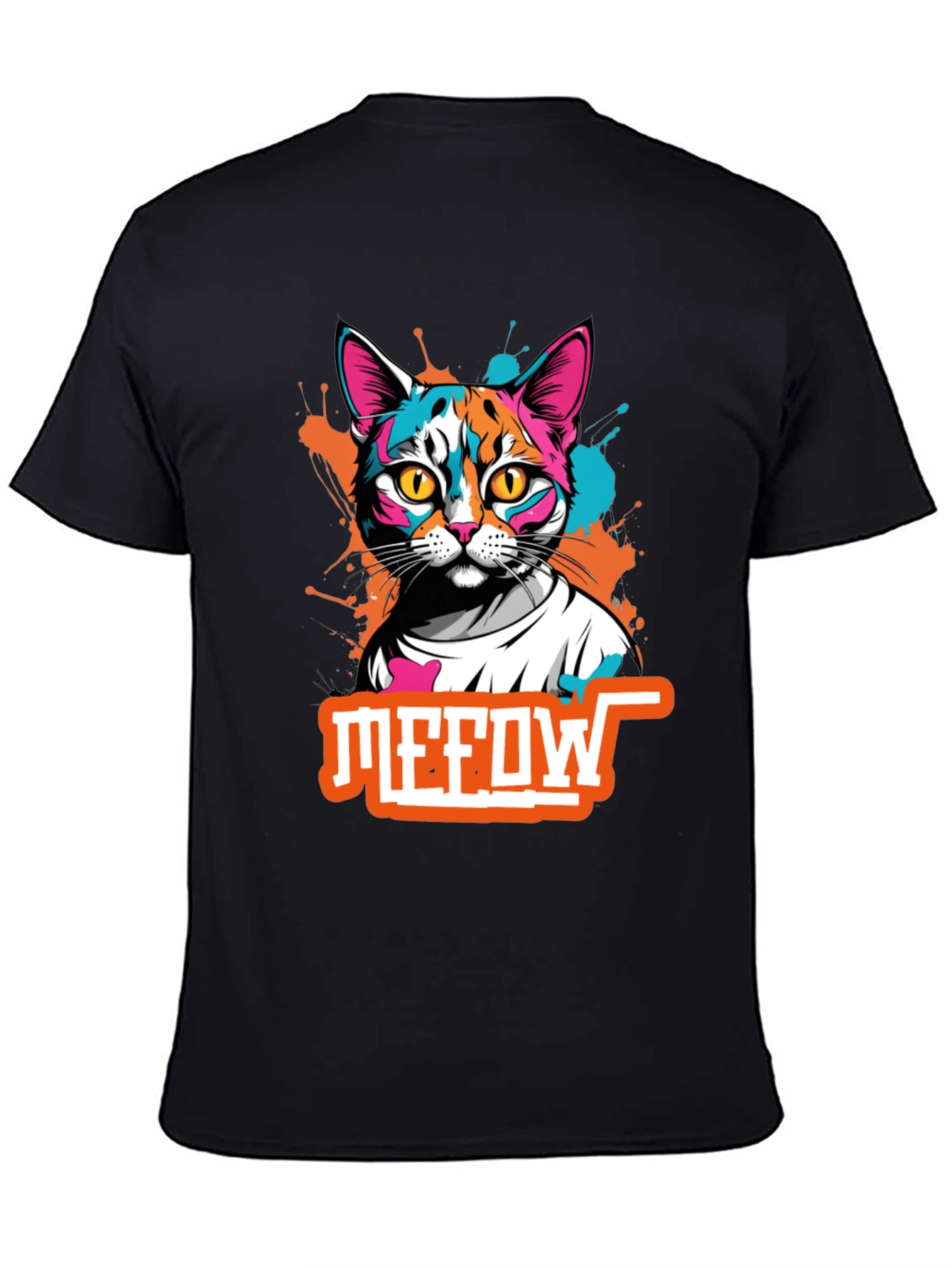 Black Cool Cat Graphic Tee - Meow T-Shirt view 4