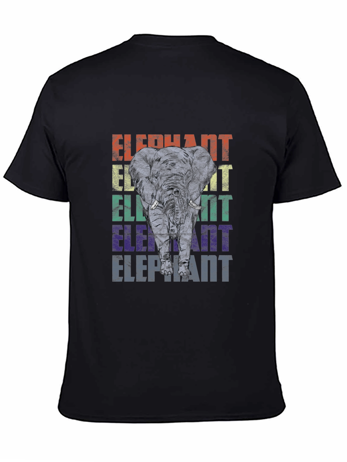 Black Retro Elephant Graphic Print T-Shirt view 4