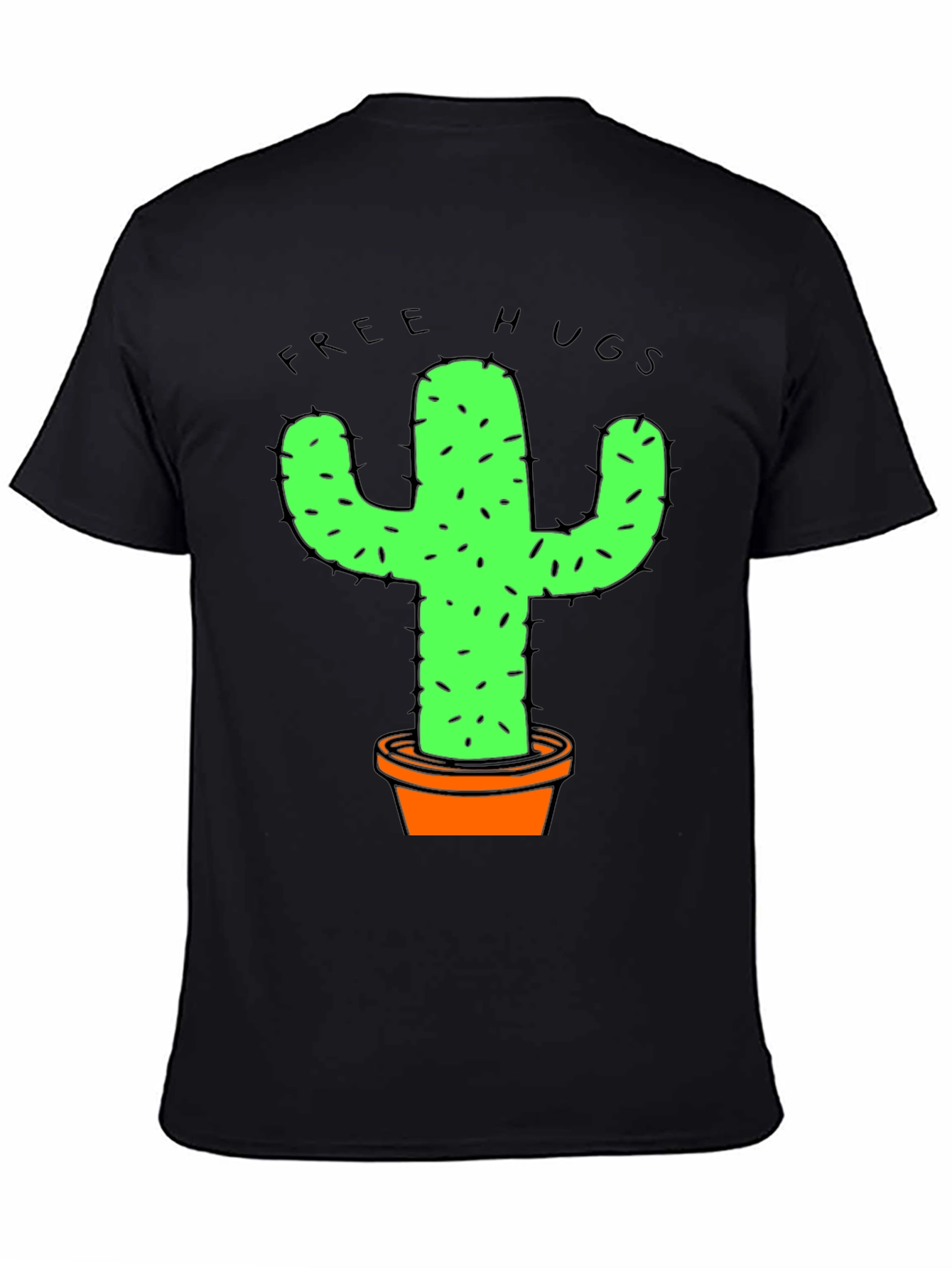Black Funny Free Hugs Cactus Graphic T-Shirt view 4