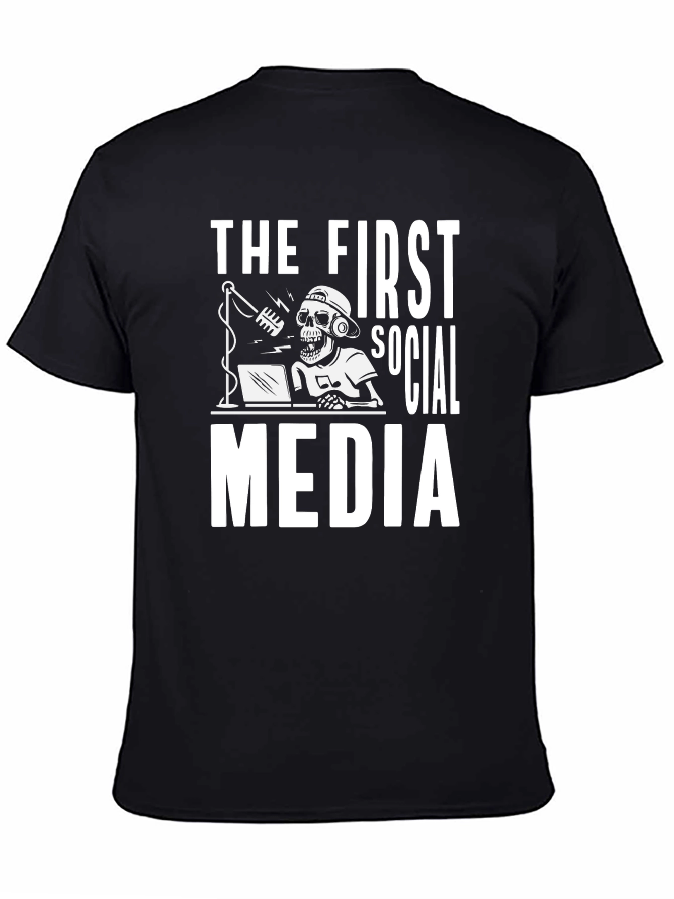 Black The First Social Media T-Shirt - Skeleton Graphic Tee view 4