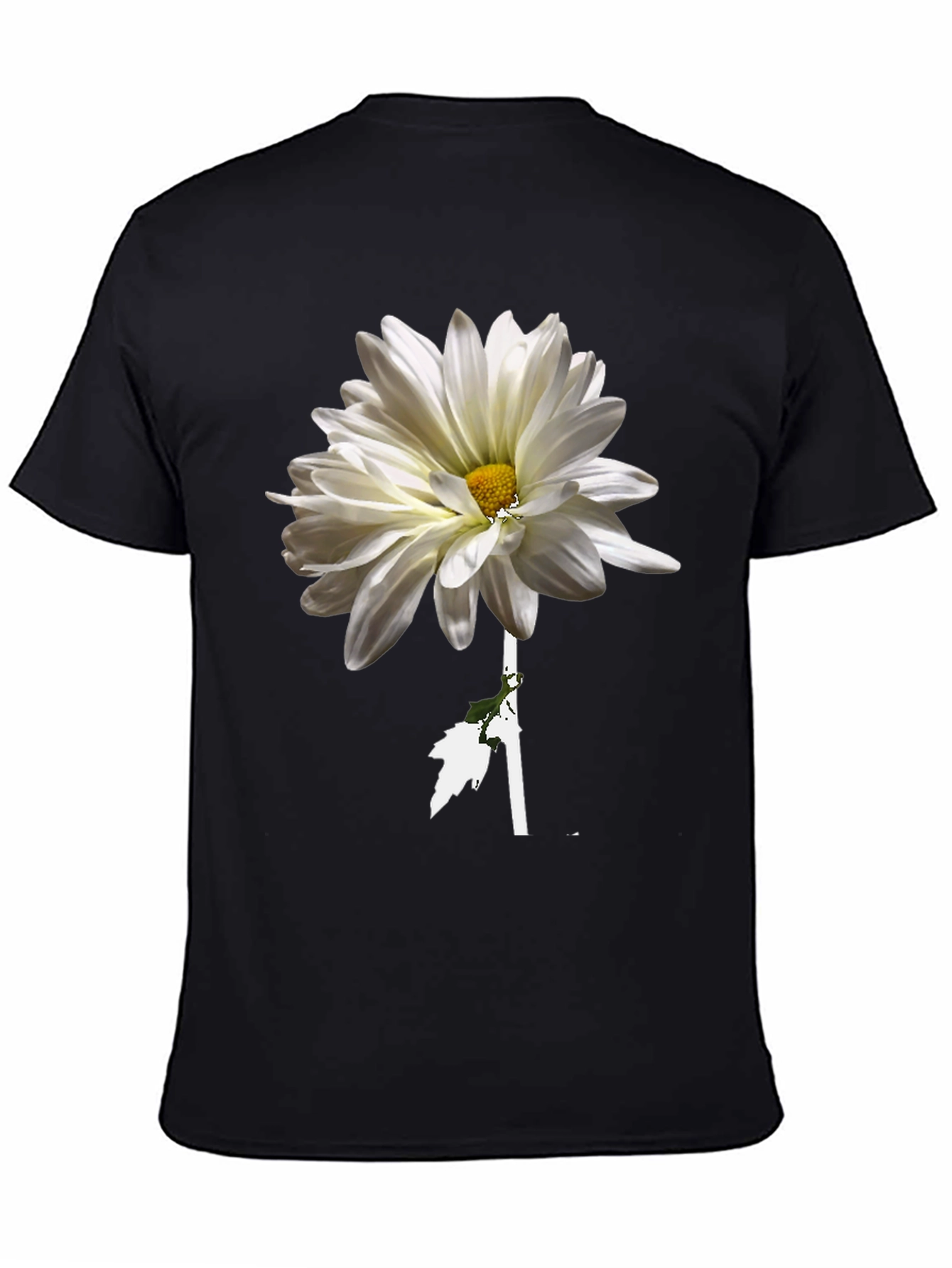 Black Floral T-Shirt: White Daisy on Black view 4