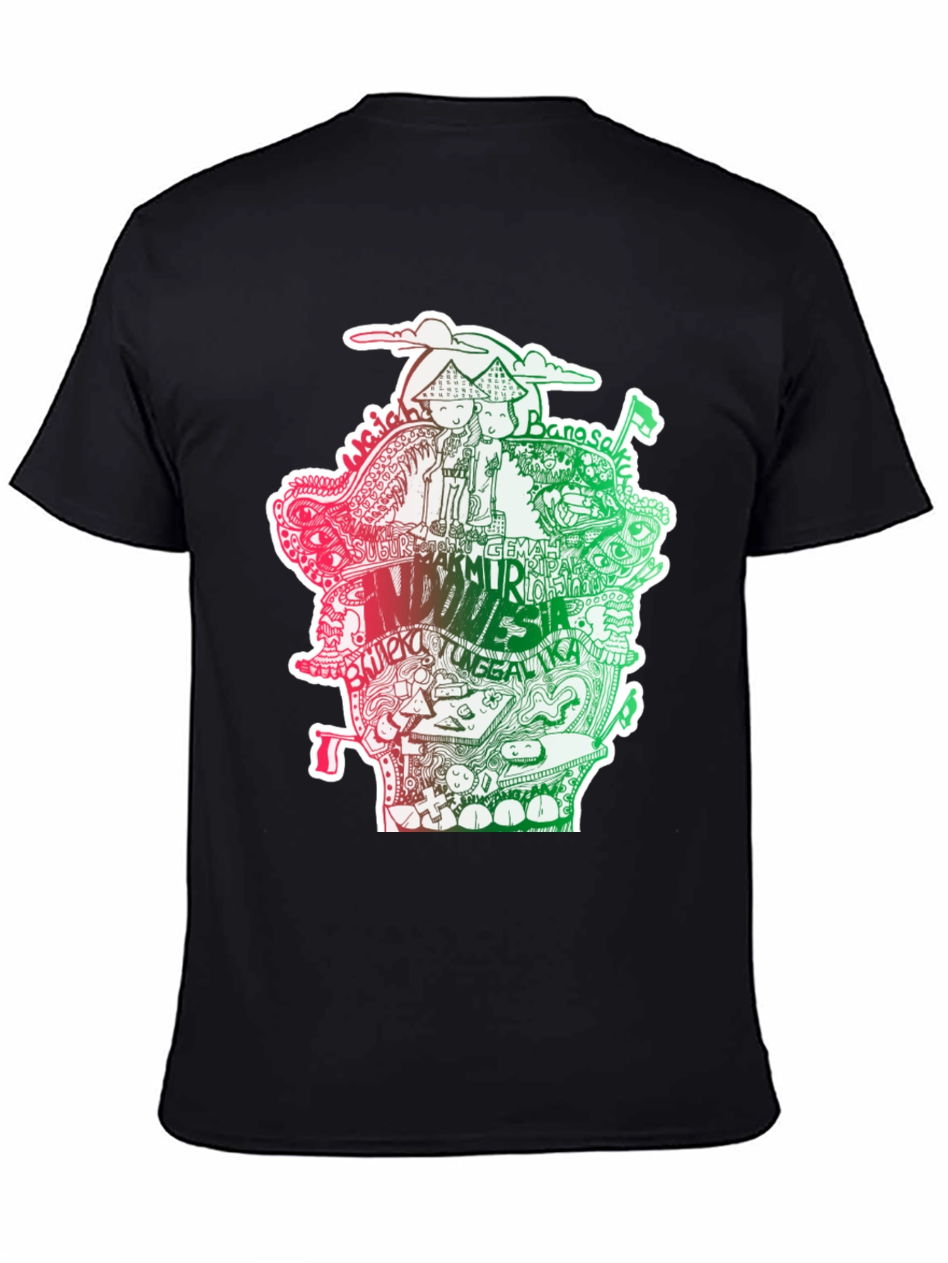 Black Indonesia Doodle Art Black T-Shirt view 4